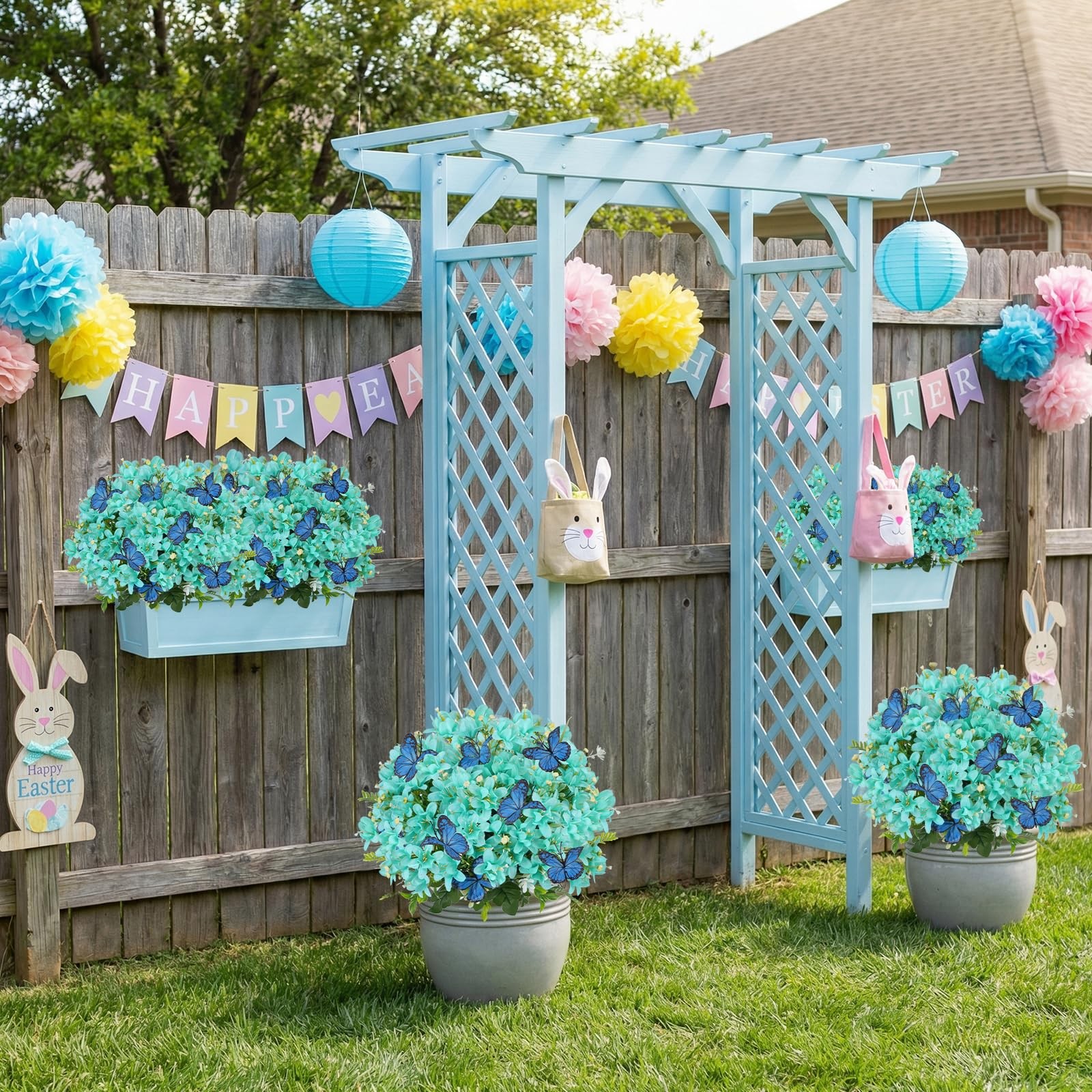 10 Bundles Artificial Daffodil Flowers, 17.7″ UV Resistant Teal Silk Flower A…