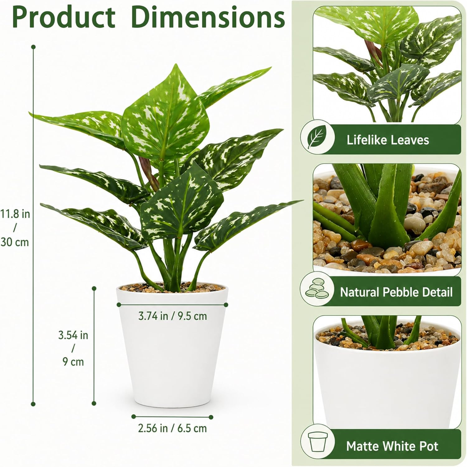 3 Pack Small Artificial Potted Plants for Home, Office Decor | Fake Tropical Gre