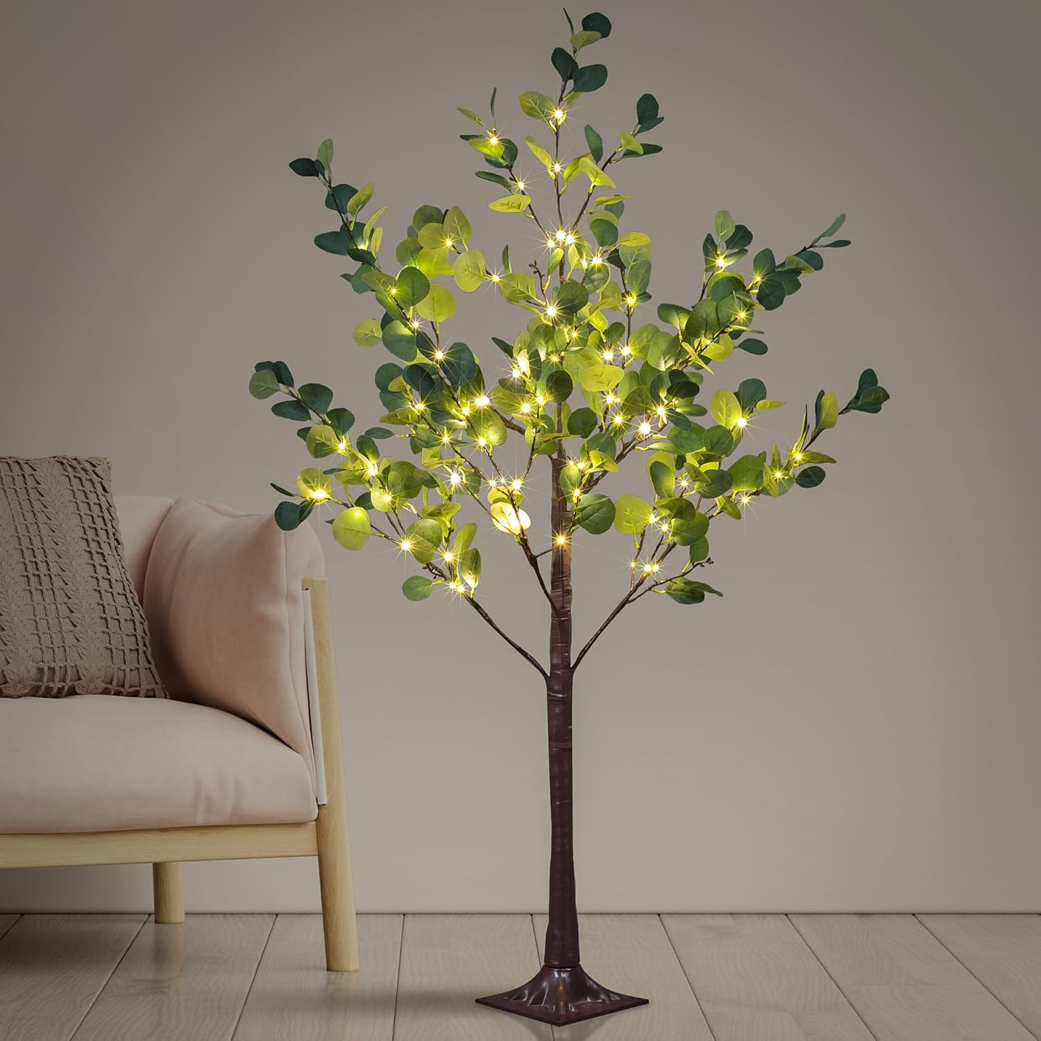 Lighted Eucalyptus Tree Warm White LED Artificial Greenery with Lights for Weddi