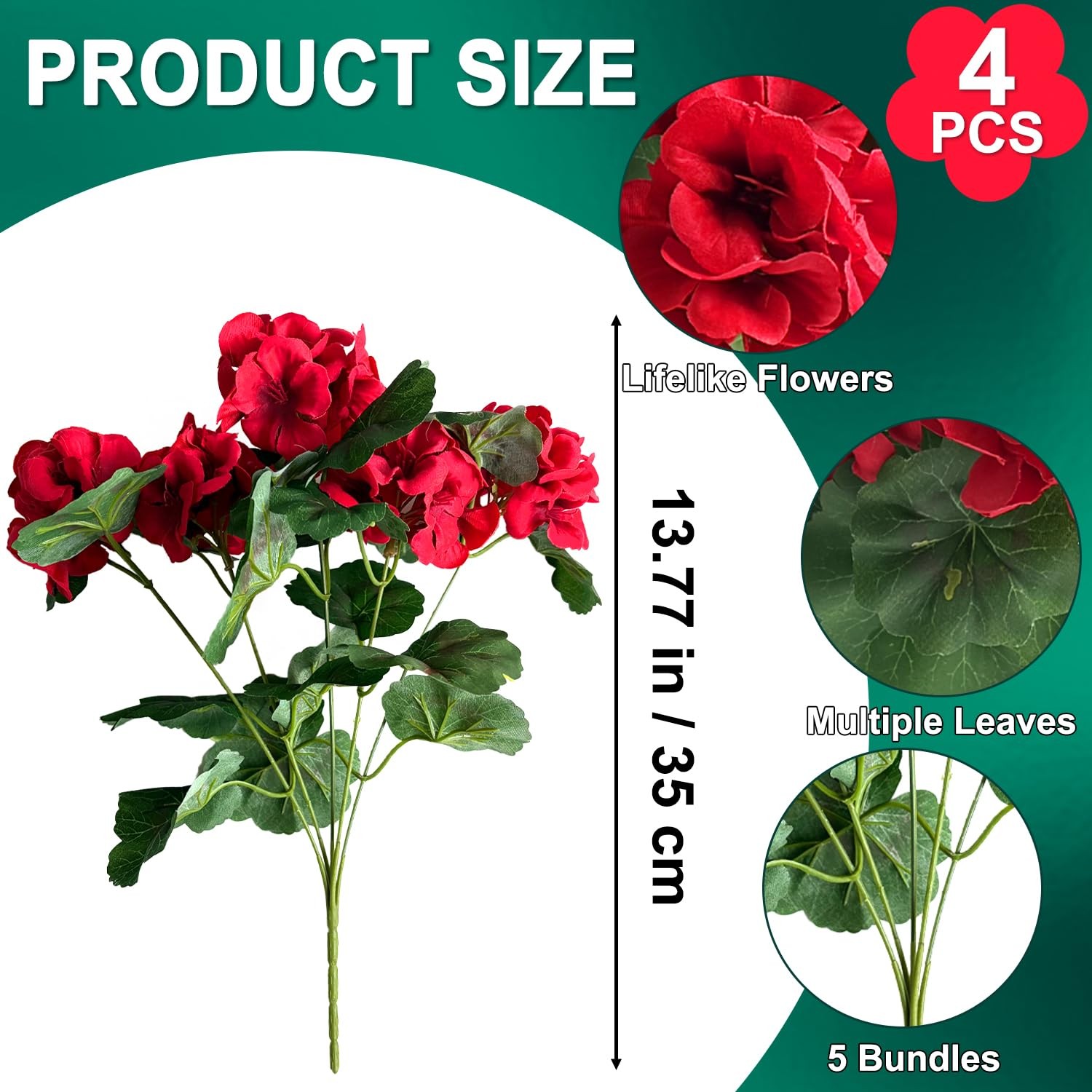4 Bundles Artificial Geranium Flowers for Outdoors Silk Geranium Flowers Outd…