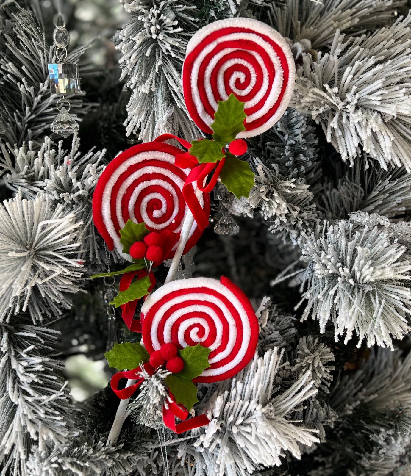 Red Candy Lollipop with Pom Pom Holly Spray Stem Pick Christmas Craft Supplies