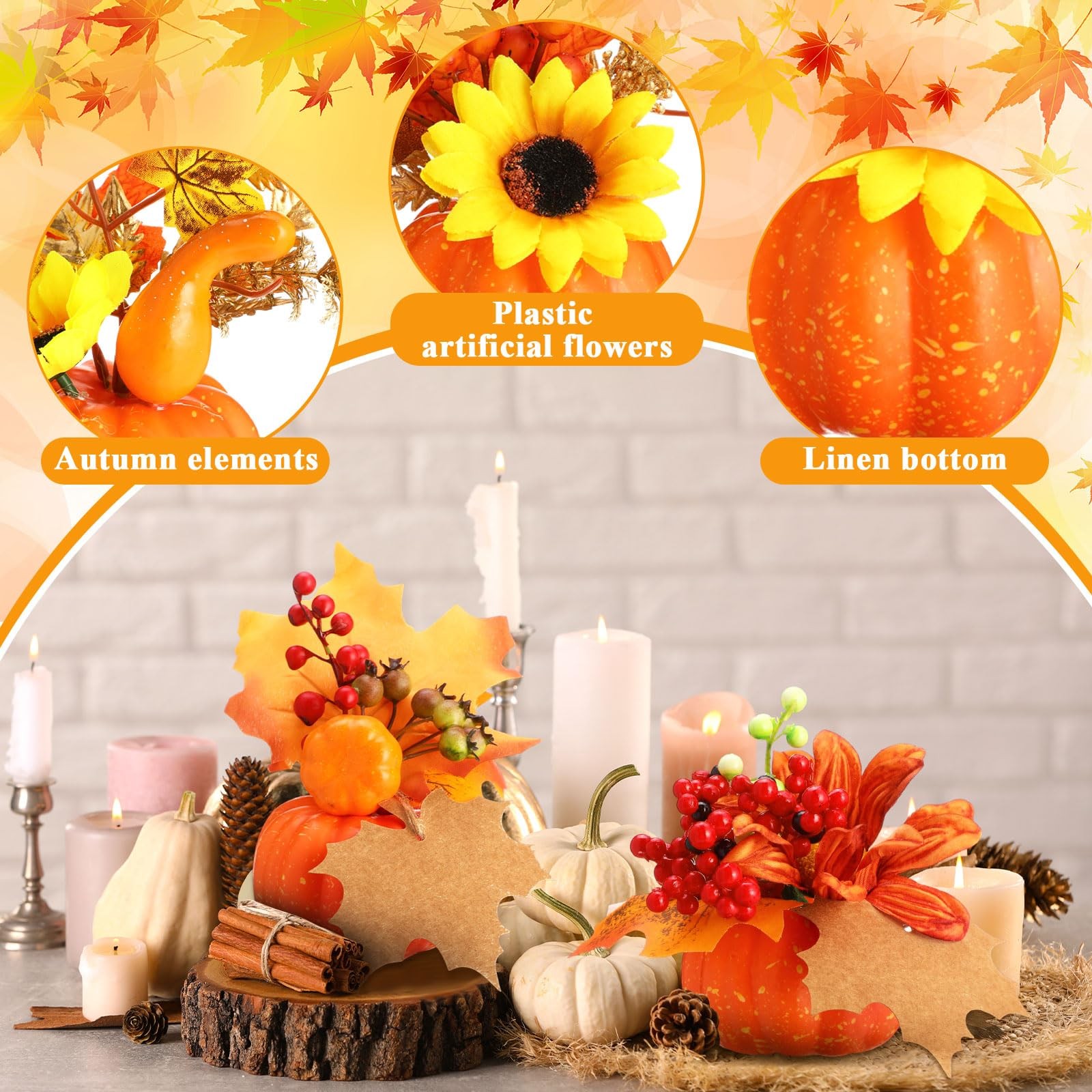 4 PCS Thanksgiving Fall Centerpieces Artificial Pumpkin Flower Maple Leaf