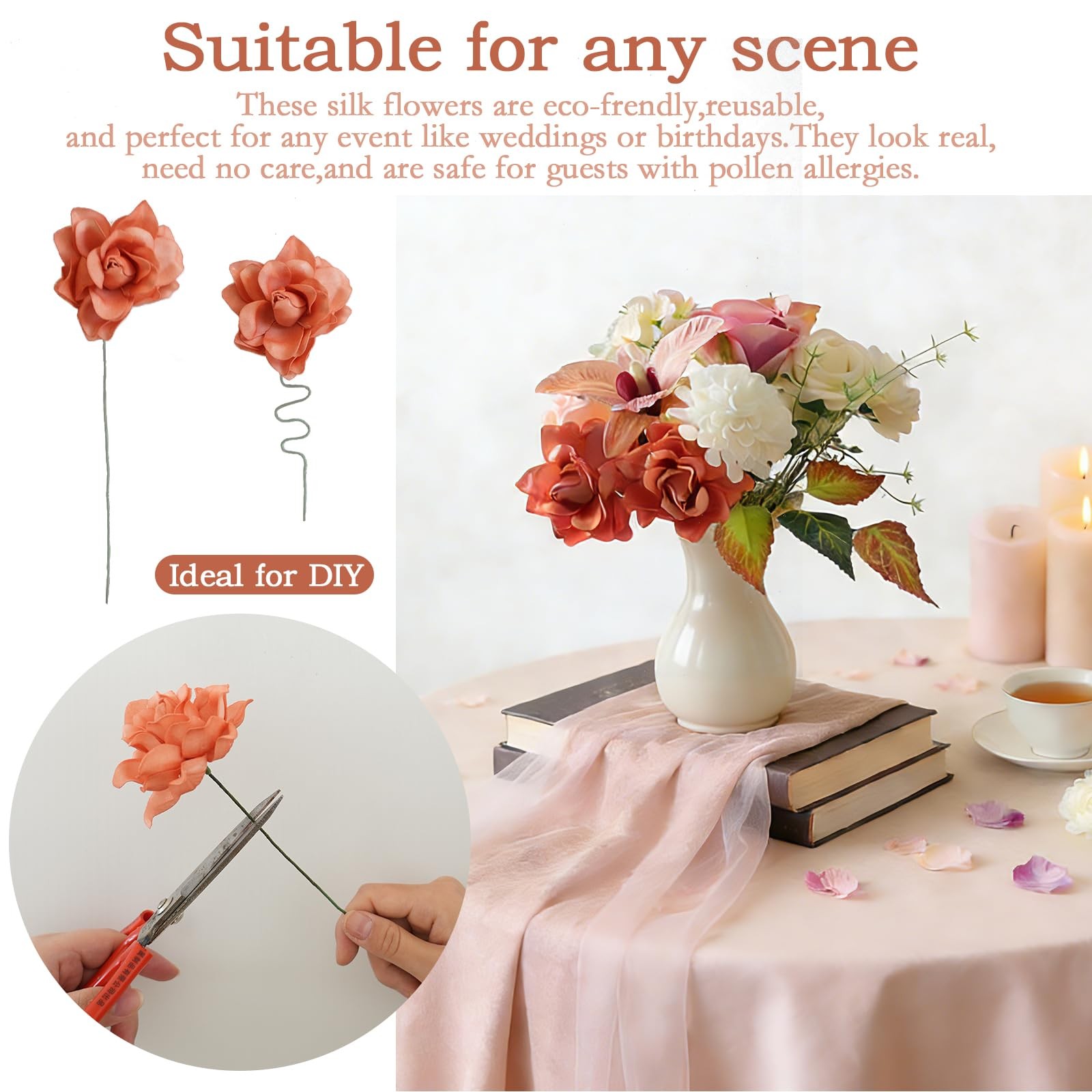 Pink Artificial Flowers Combo Set – Silk Roses Orchid Hydrangea for Wedding B…