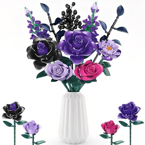 Purple Rose Building Blocks Set for Kids, 701PCS Flower Bouquet Toy, DIY