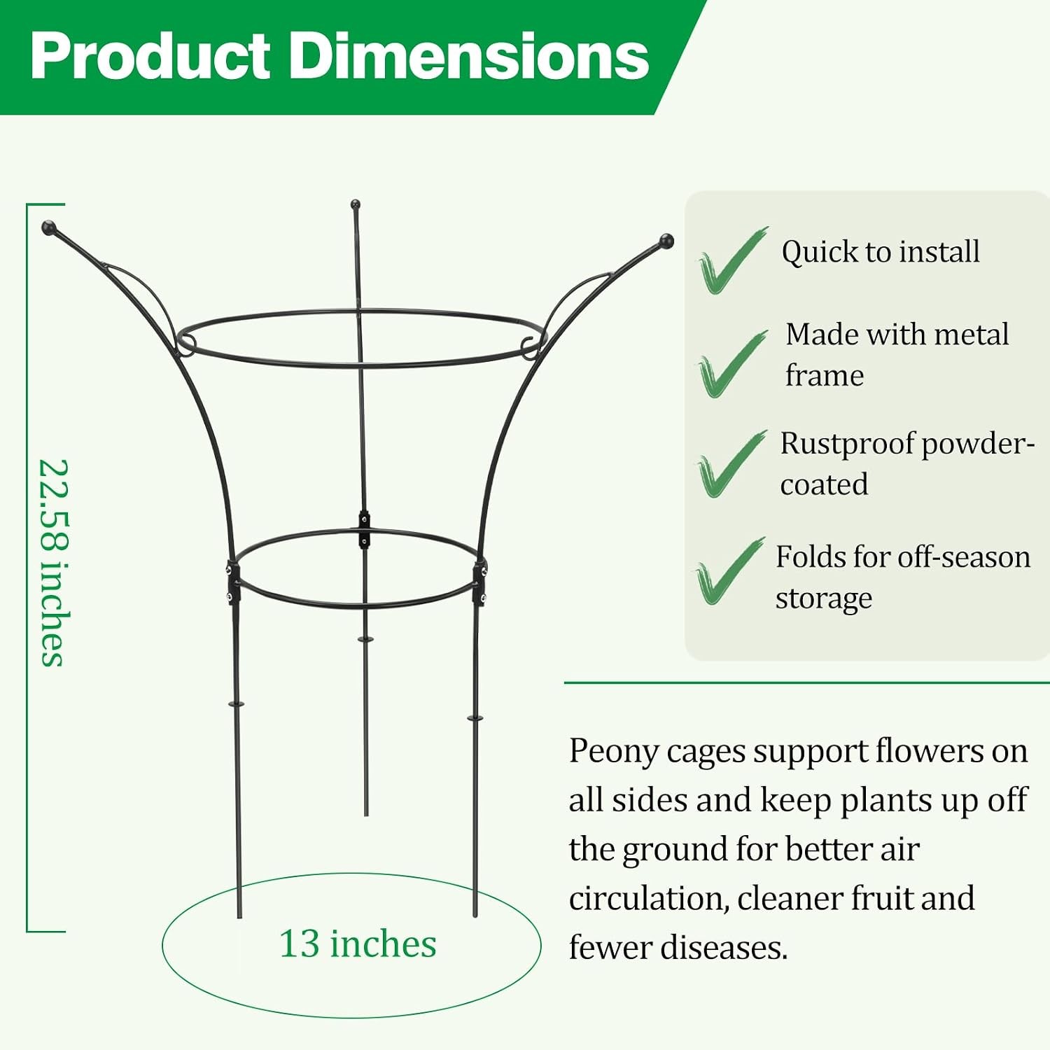4 Pack Peony Cages & Supports Cages 13″ D x 22.8″ H Heavy Duty Metal Support