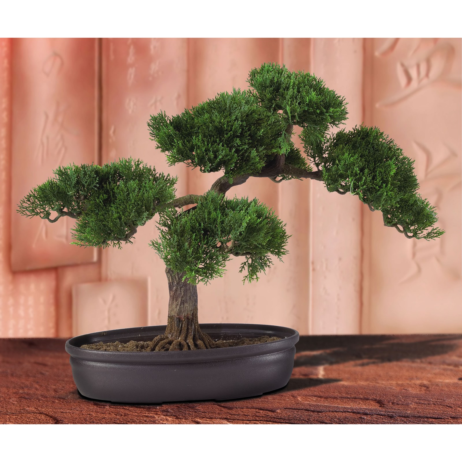 Nearly Natural 16″ Cedar Bonsai Silk Plant with Exposed Roots in Green/Black