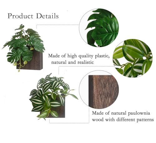 5-inch Wood Wall Planter Vase with Artificial Plants Wall Decor, 5 inch Brown