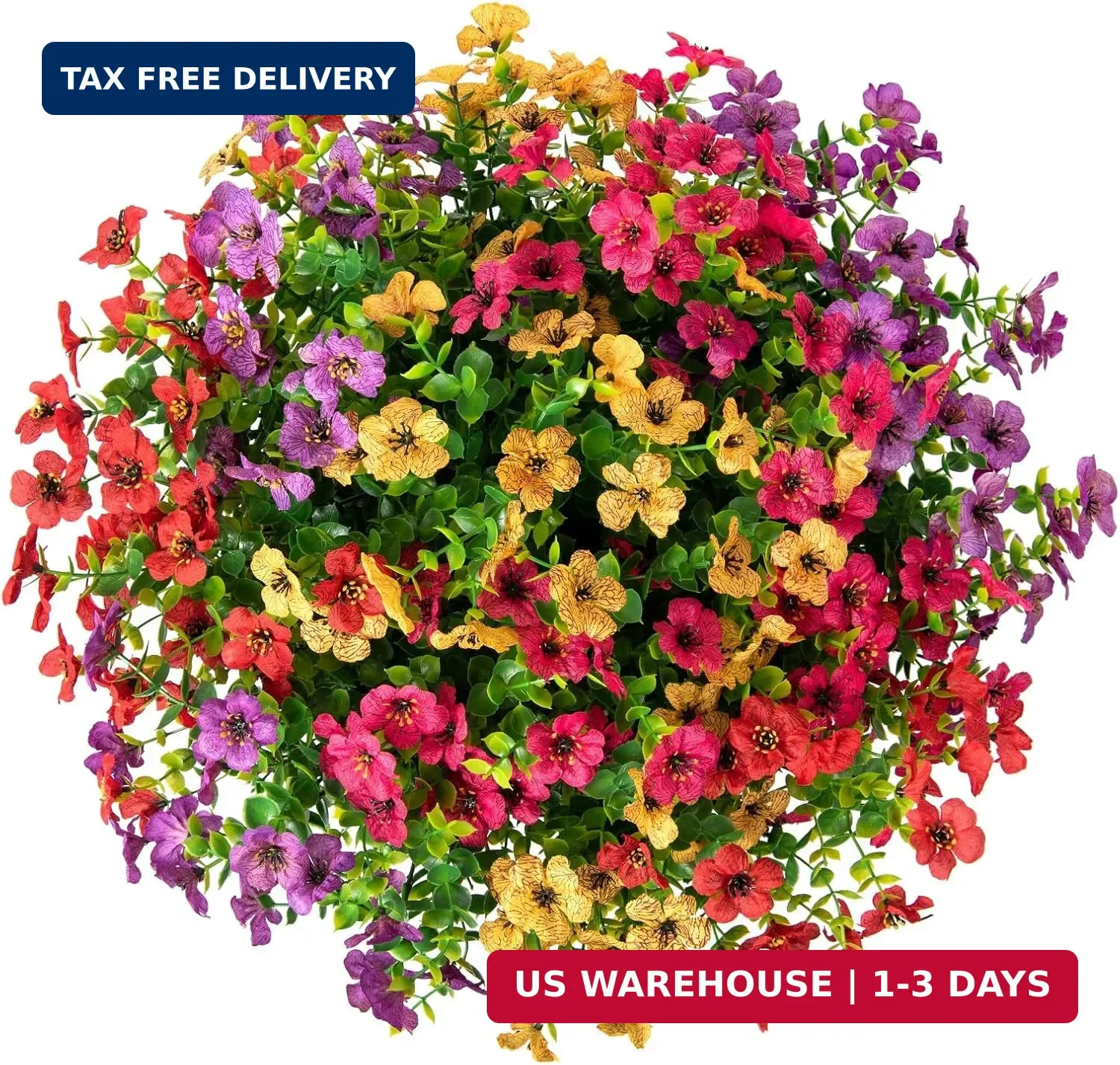 HyeFlora Artificial Faux Hanging Plants Flowers Basket for Summer Outdoor Outsid