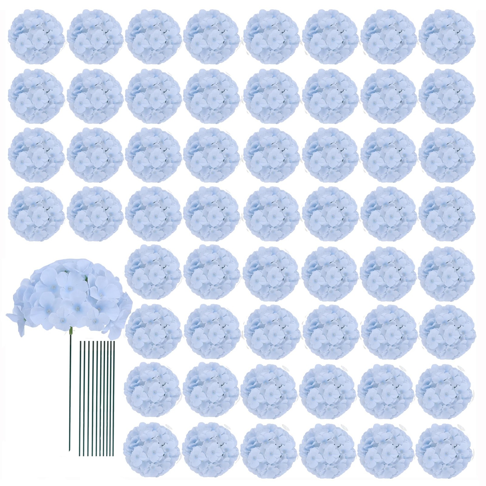 65pcs Baby Blue Fake Flowers Hydrangea Artificial Flowers Bulk (Not Squished,…