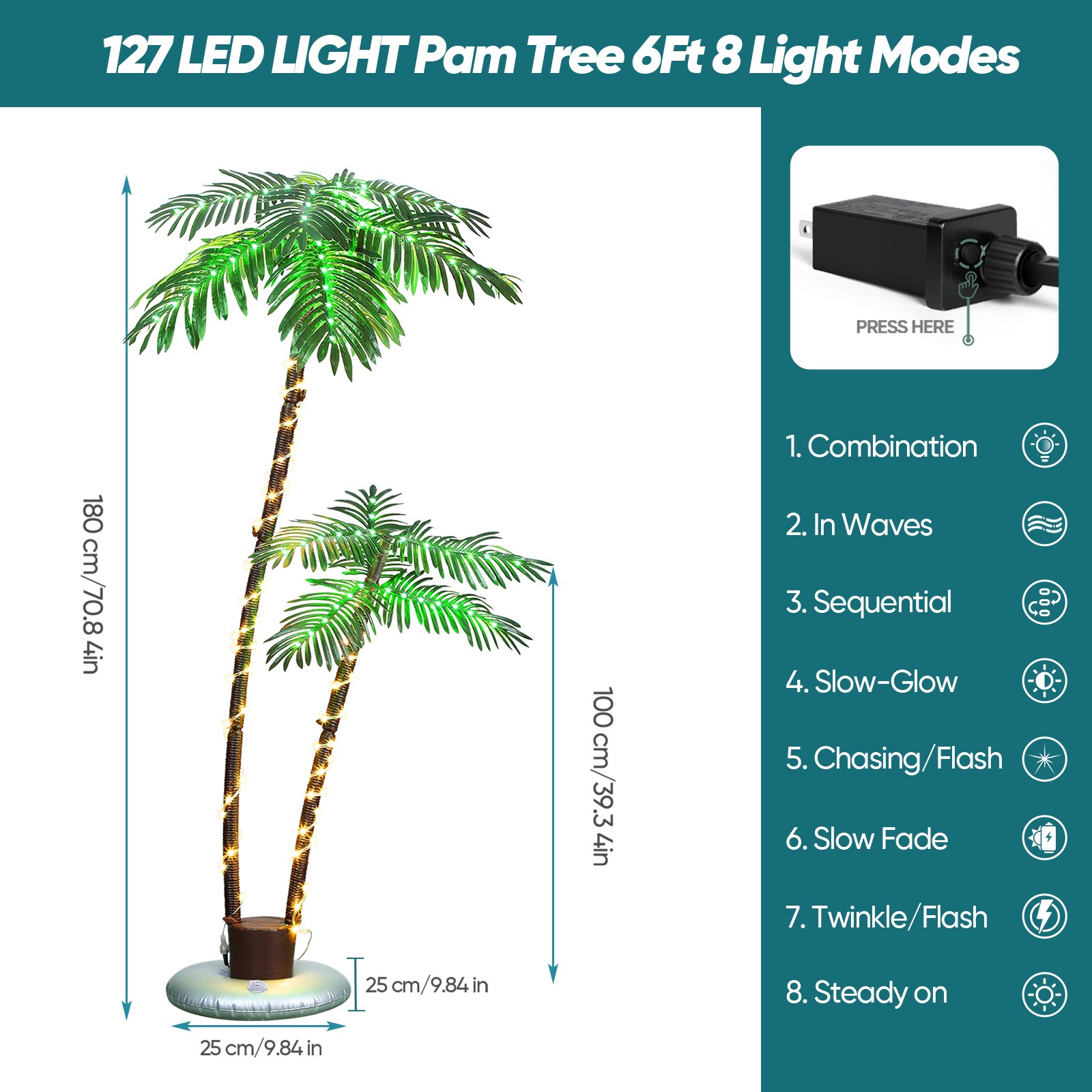 6FT Lighted Palm Tree, Artificial Tree w/LED Lights for Patio Beach Pool Party