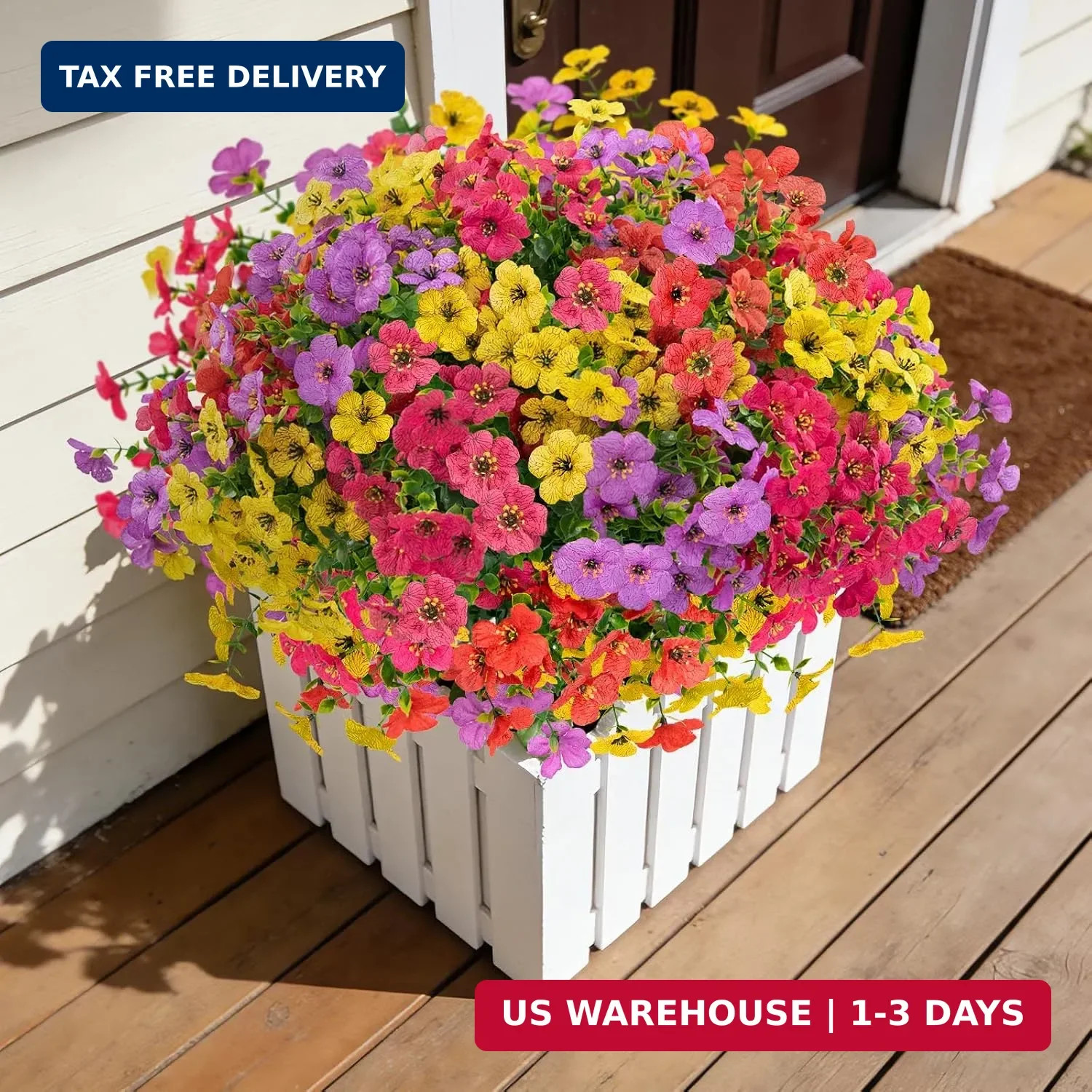 12 Bundles Artificial Flowers for Outdoors, Fake Silk Plastic Flowers for Outsid