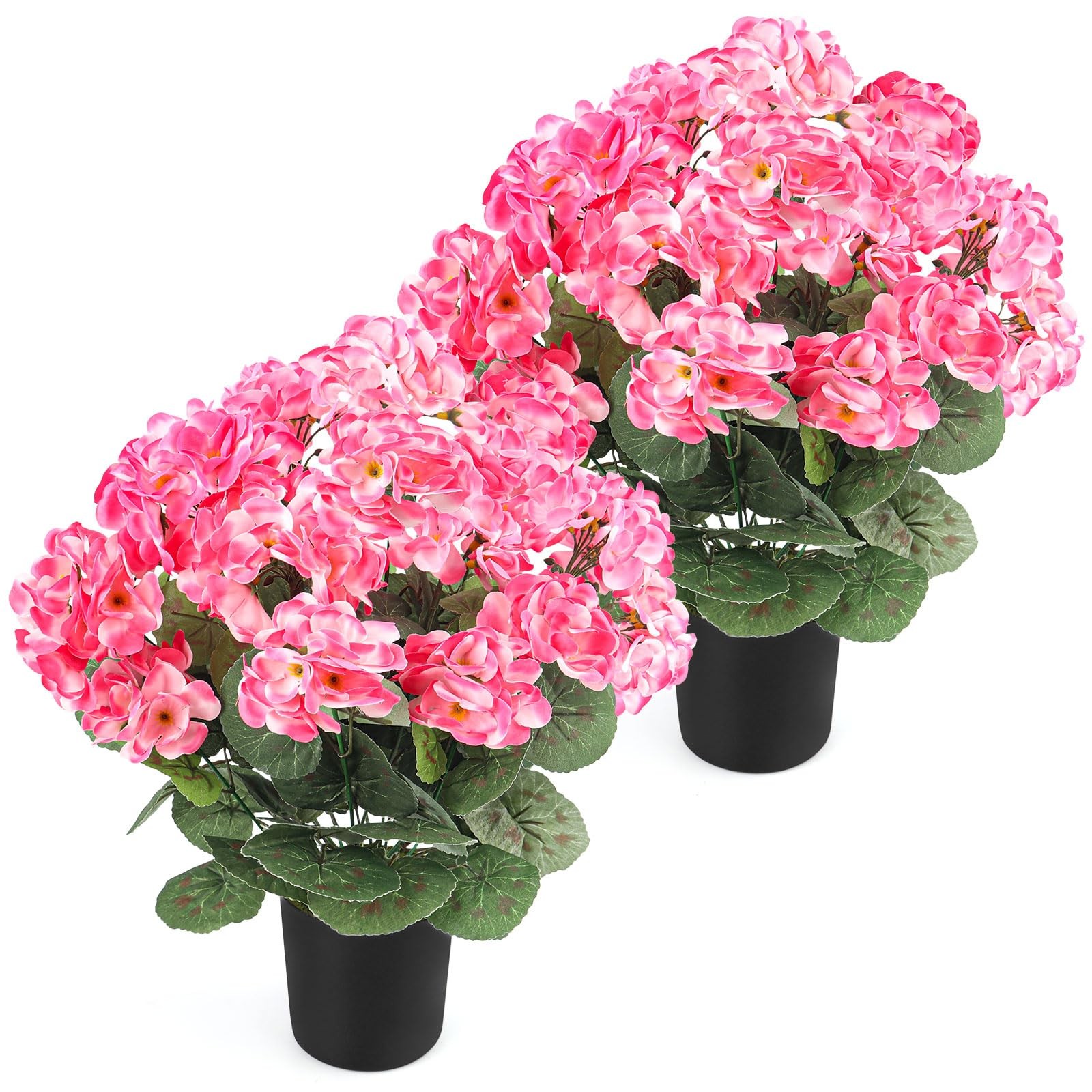 2Pcs Geranium Potted Artificial Flowers in Pots, Faux Outdoor Plants Realisti…