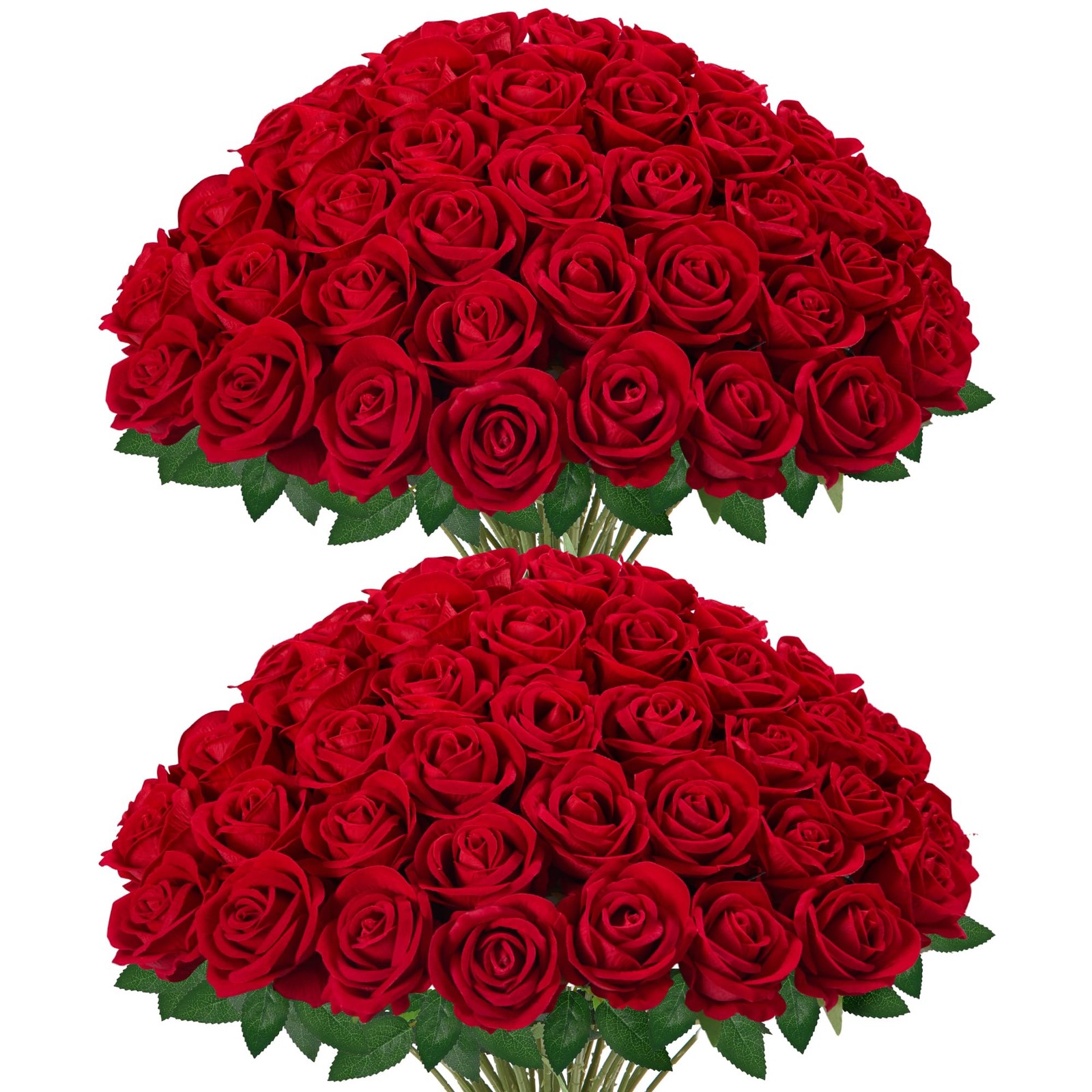 50 Pcs Red Roses Artificial Flowers, Fake Velvet Silk Rose Bulk Faux Flower f…