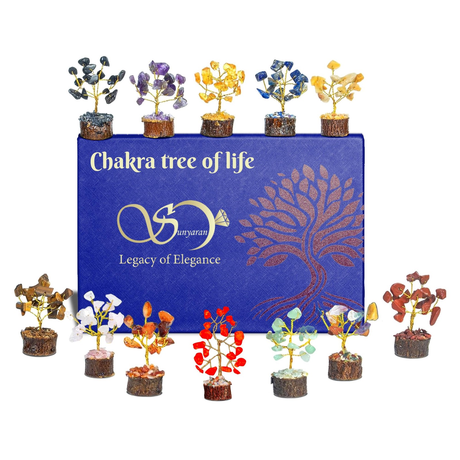 Chakra Healing Crystal Tree Set of 12 Handcrafted Tree of Life, Stones for Po…