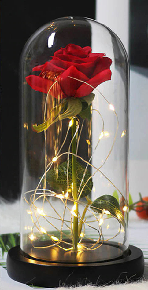 Red Rose In Crystal Clear Glass Dome with Soft White LED Lights – Color of Love