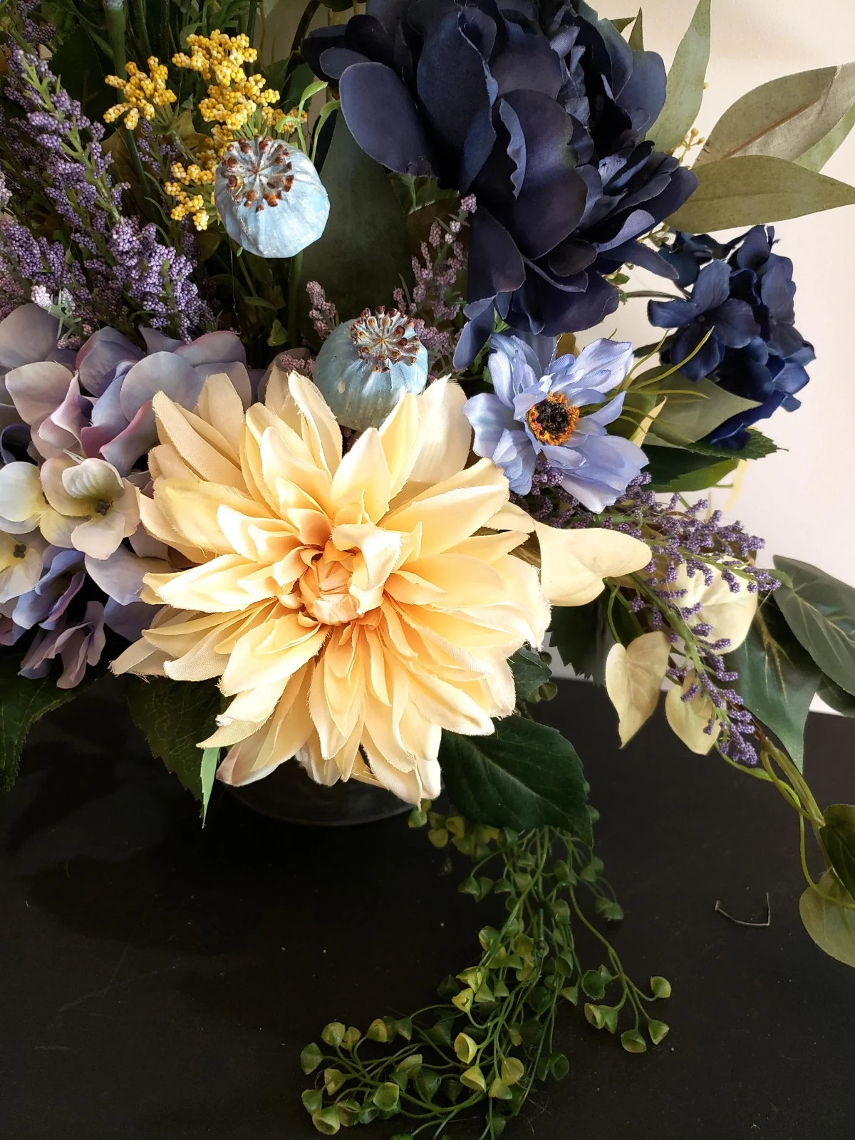 Blue Hydrangea Galvanized Door Basket, Farmhouse Floral Arrangement, Summer