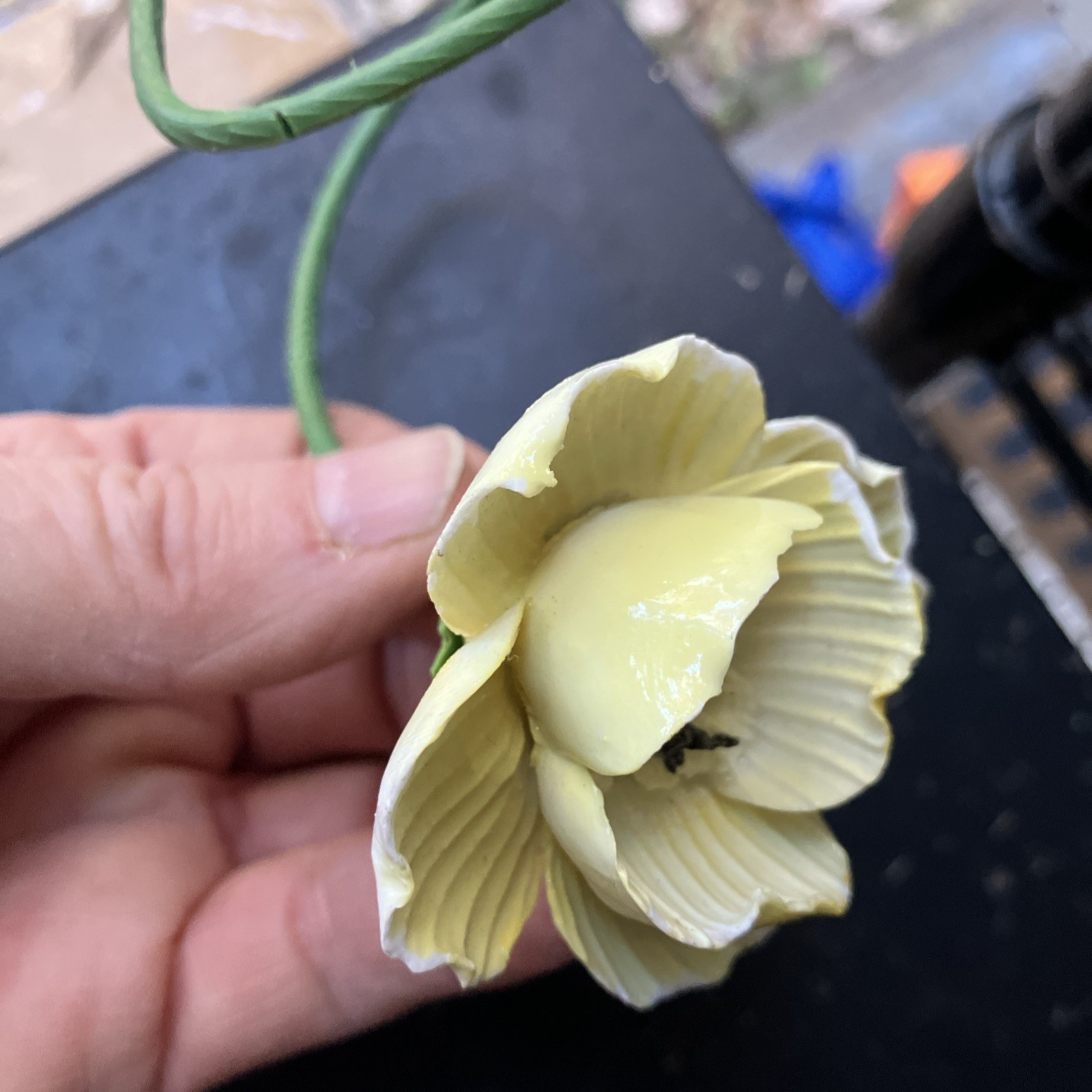 Flower Porcelain Yellow Long Plastic Stem