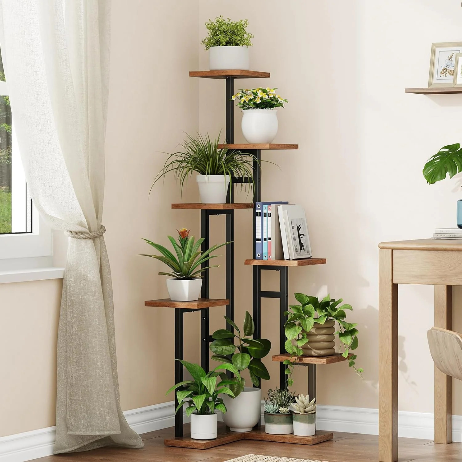 HOOBRO Corner Plant Stand Indoor, 7-Tier Plant Shelf for Multiple Indoor Plants,