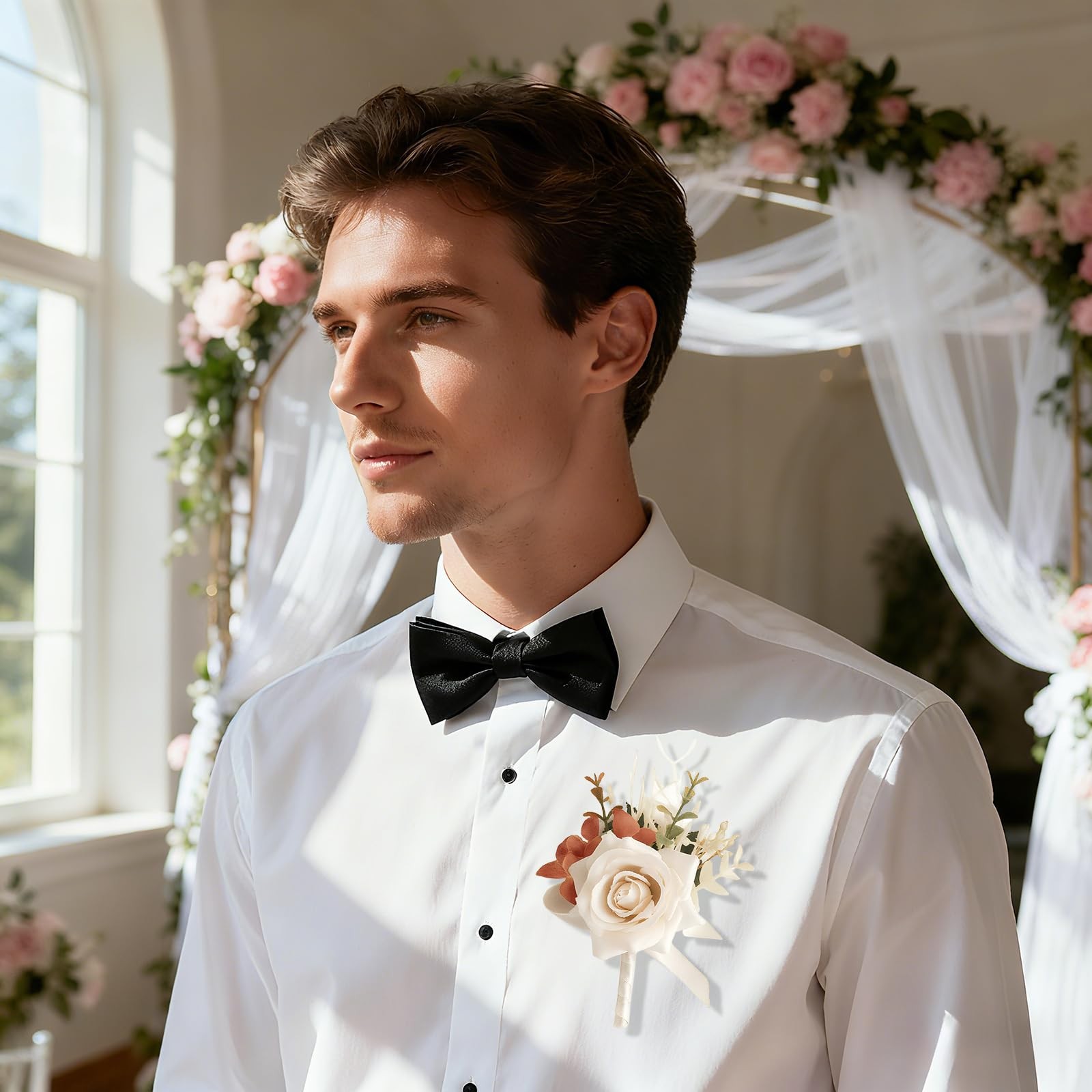 Champagne Corsage and Boutonniere Set, 2pcs Boutonniere and Wrist