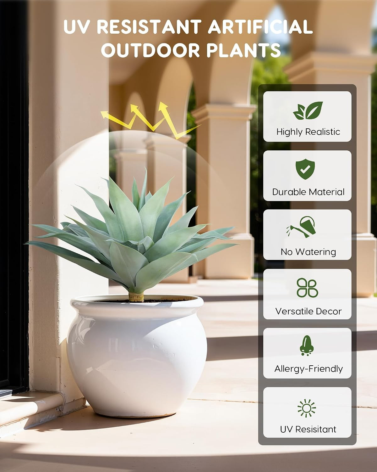 Artificial Outdoor Blue Agave Plant – Small Size UV Resistant Fake Agave Plants
