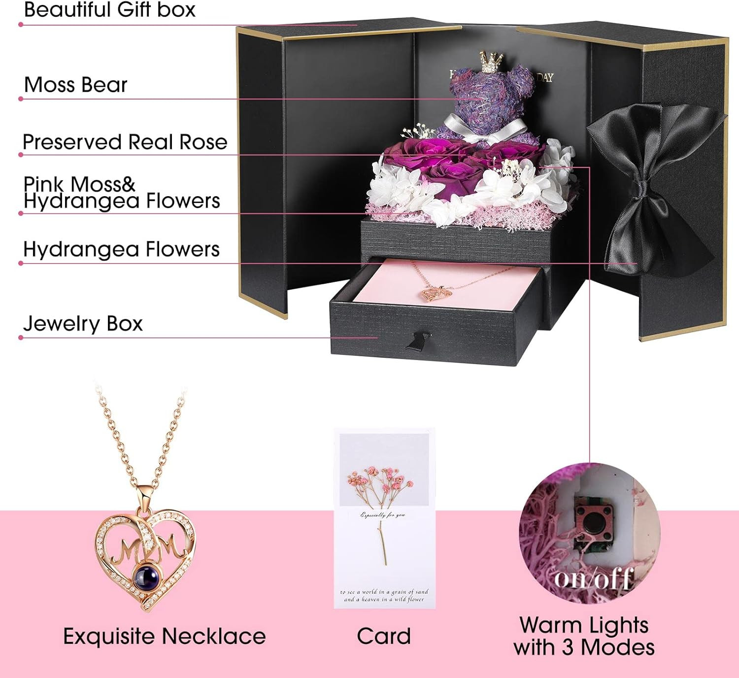 Addwel Unique Gifts for Mom, Preserved Real Purple Rose with 100 Languages I Lov
