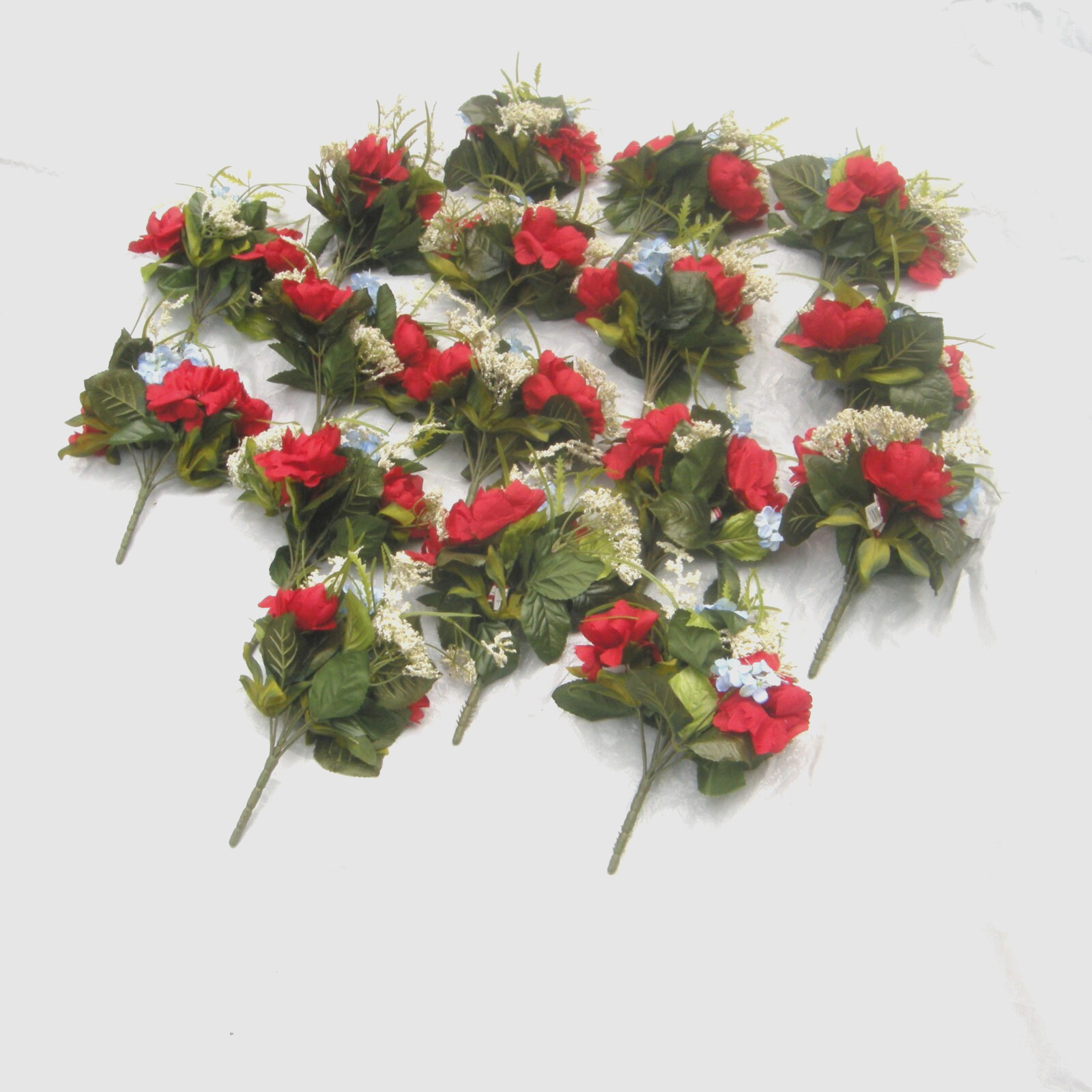 Silk Flower Lot of 17 Bushes 12″ Patriotic Red White Blue Florist Quality