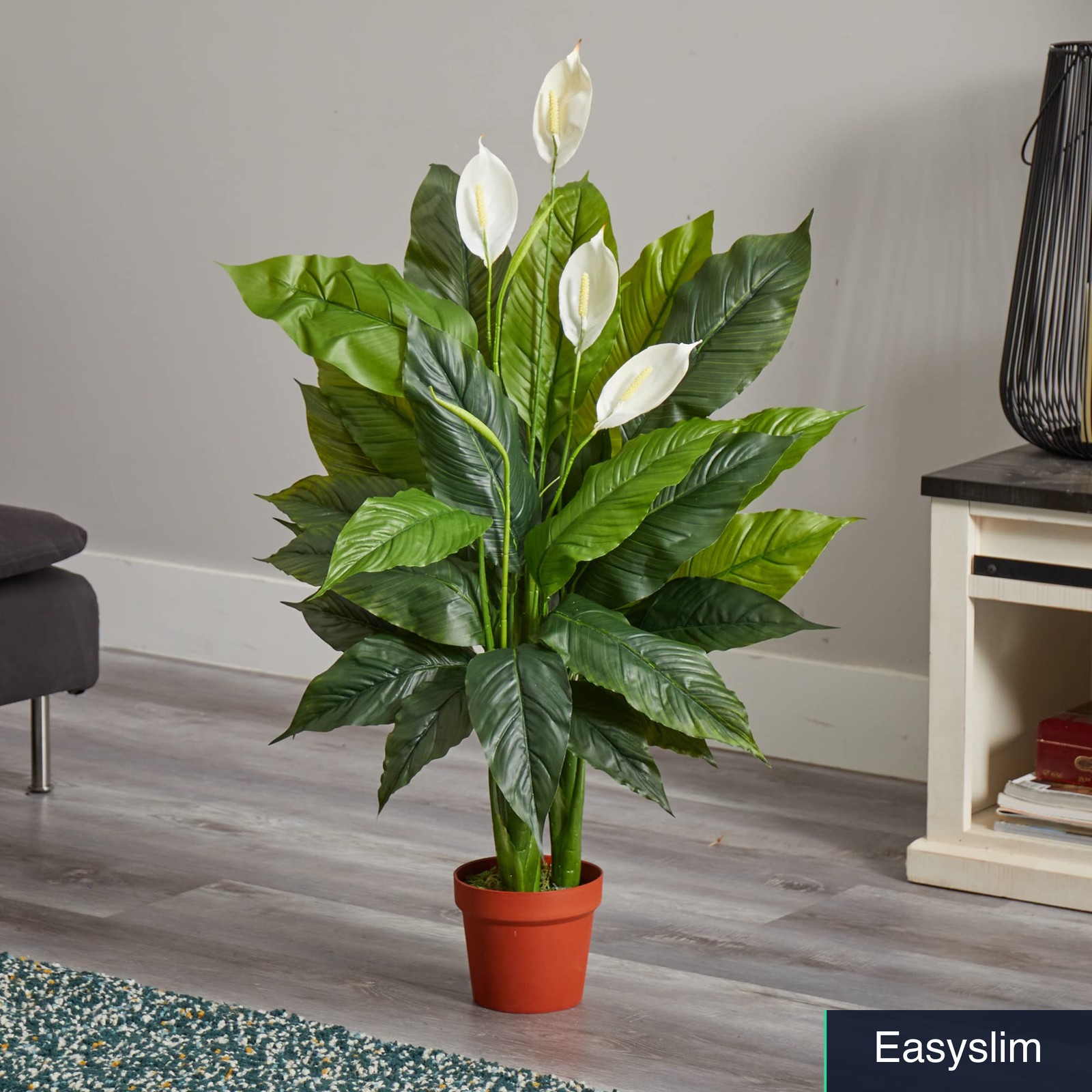 Peace Lily Artificial Plant, 42 In, Lifelike Silk Leaves, White Blooms