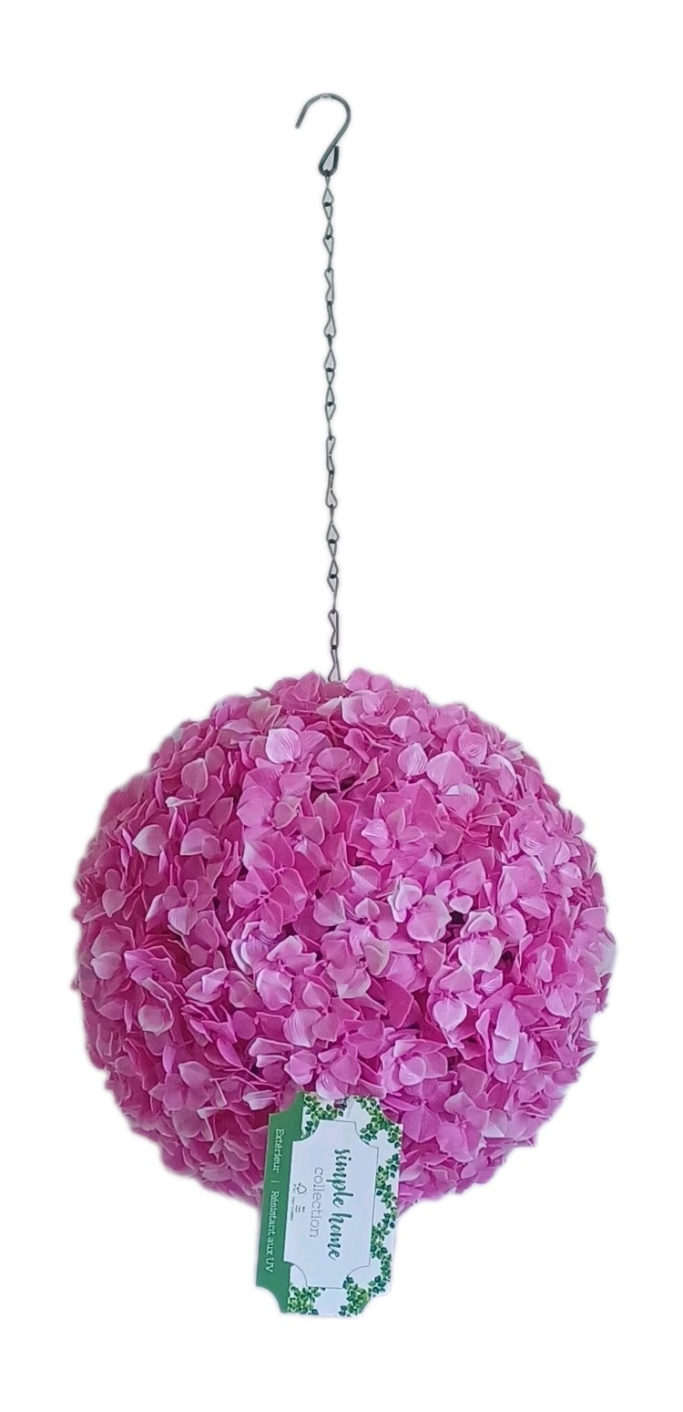Simple Home Collection 11″ Pink Hydrangea Ball Uv Resistant Outdoor