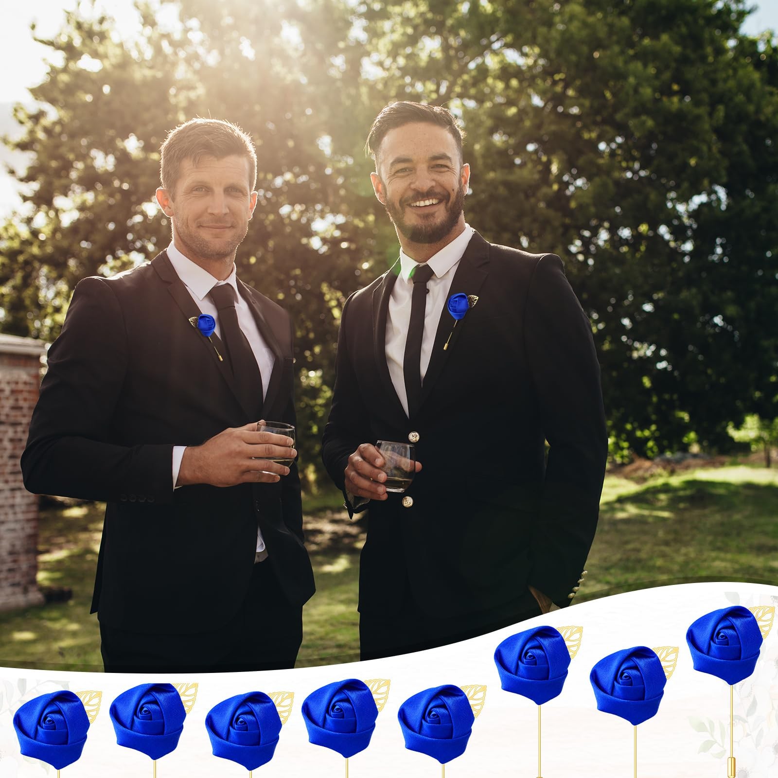 Blue Rose Boutonniere Wedding Buttonholes Pocket For Men Prom Party 24 PCS