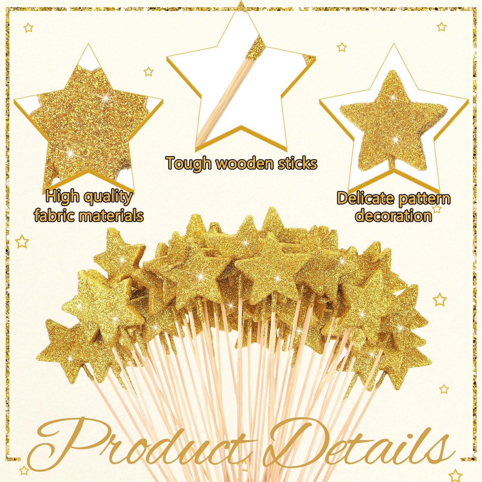 60 Pcs Golden Star Floral Pick 8” Star Centerpiece Table Decor Gold Graduati…