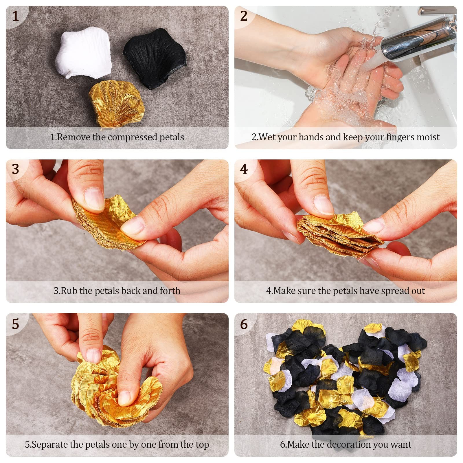 1600 Pcs Black Gold and White Artificial Rose Petals Bulk, Fake Rose Flower P…