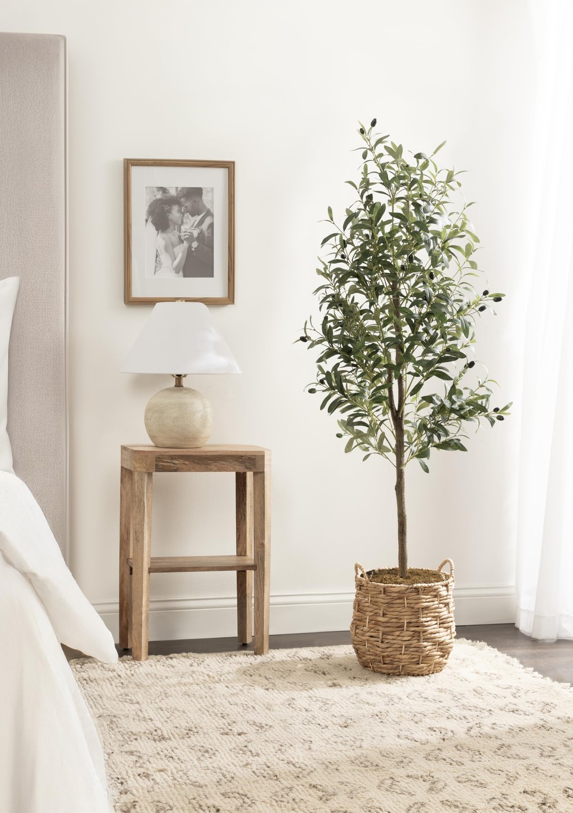 Oliveira Faux Olive Tree with Livia Woven Basket, 5 FT, Natural Water Hyacint…