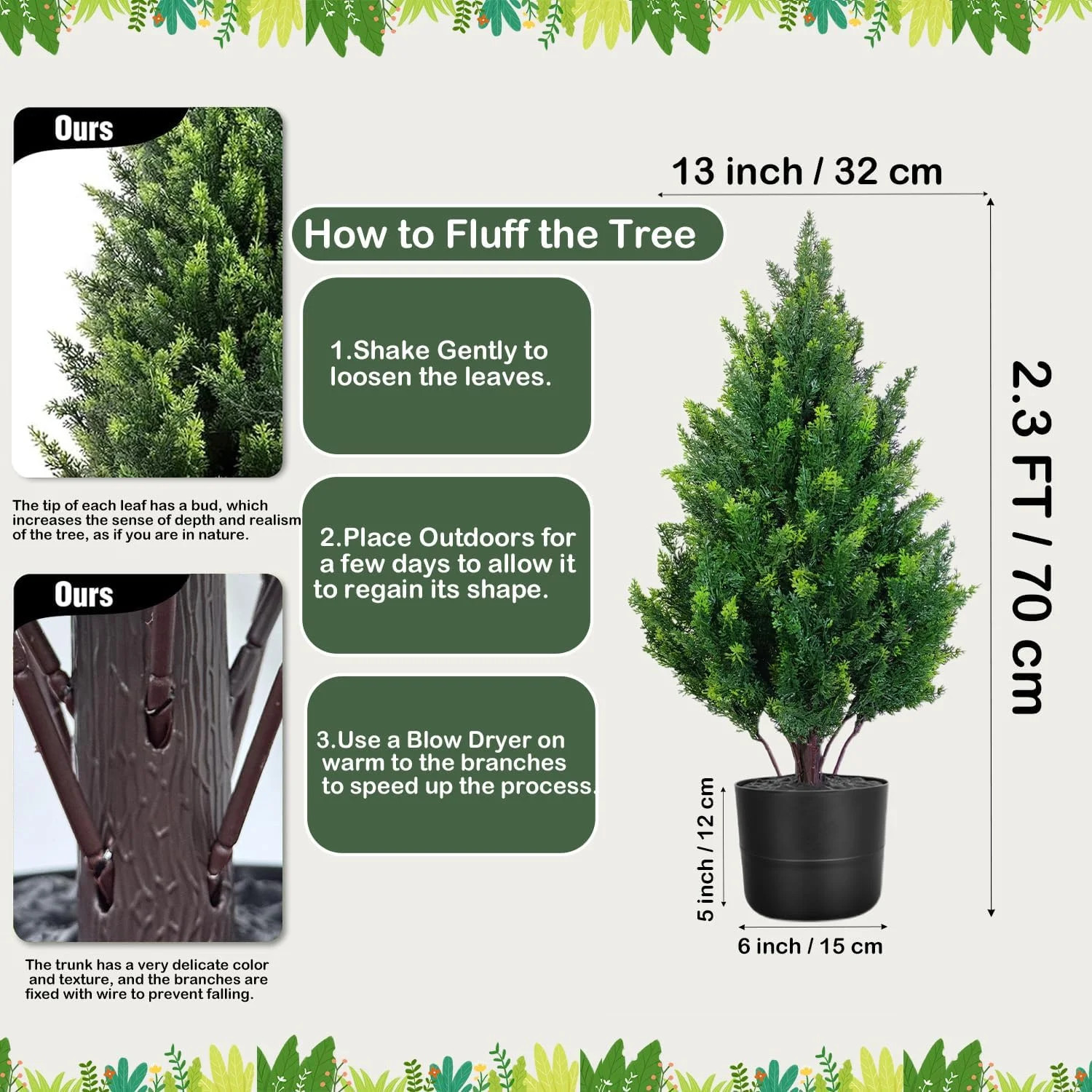 Set of 2 Artificial Cedar Topiary Trees, 27.6” Outdoor Faux Plants Pine Shrubs