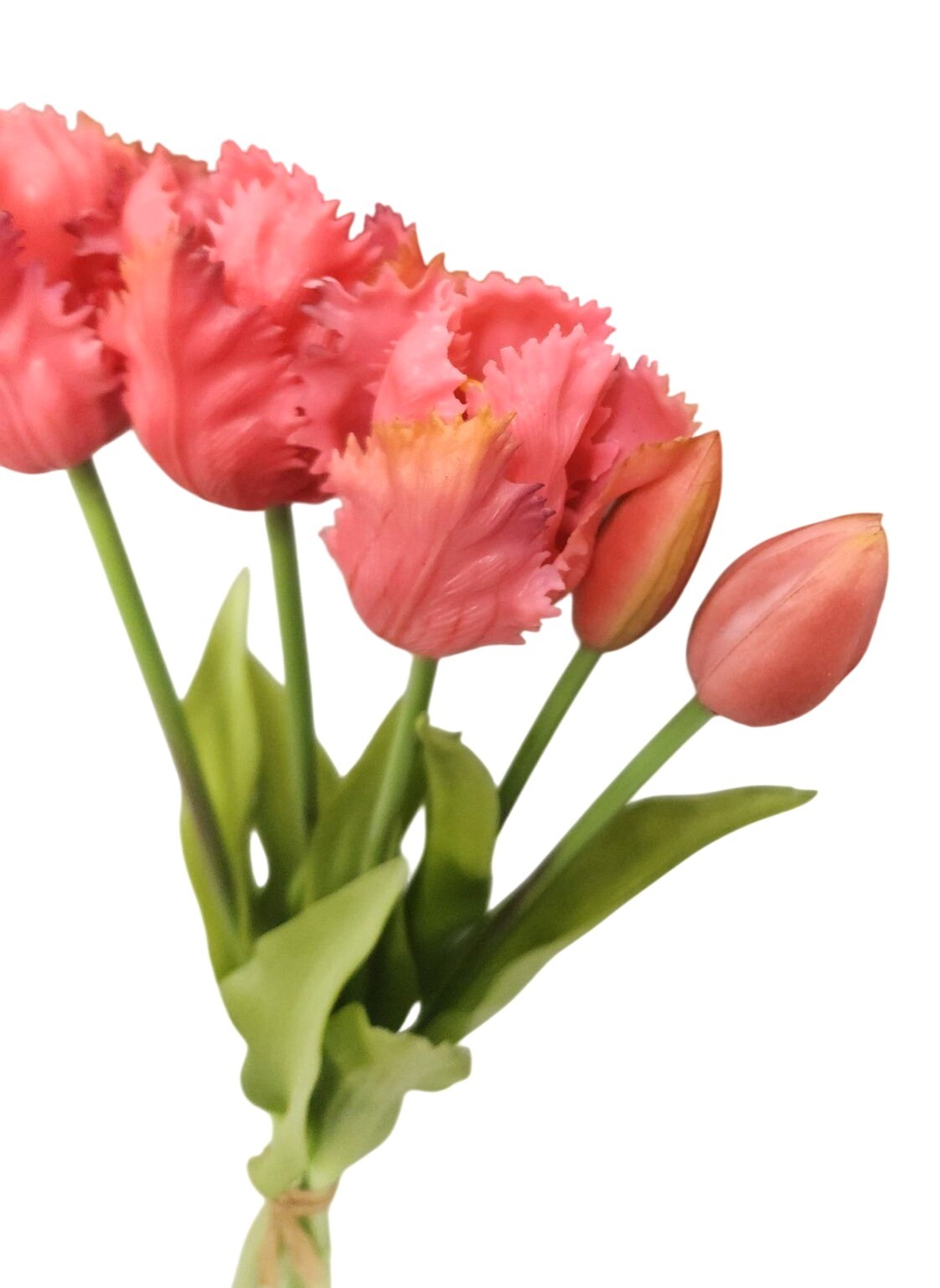 Coral Pink Tulip Bouquet 15 Inch Faux Flowers Purple Tip Spring Decor Farmhouse