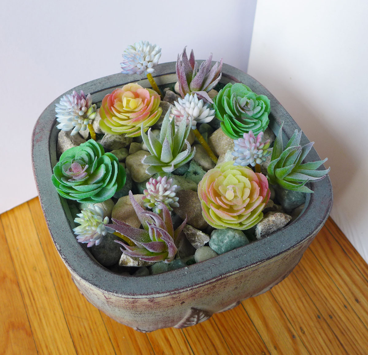 14 Pcs Mix Mini Artificial Flocking Grass Plants Succulents