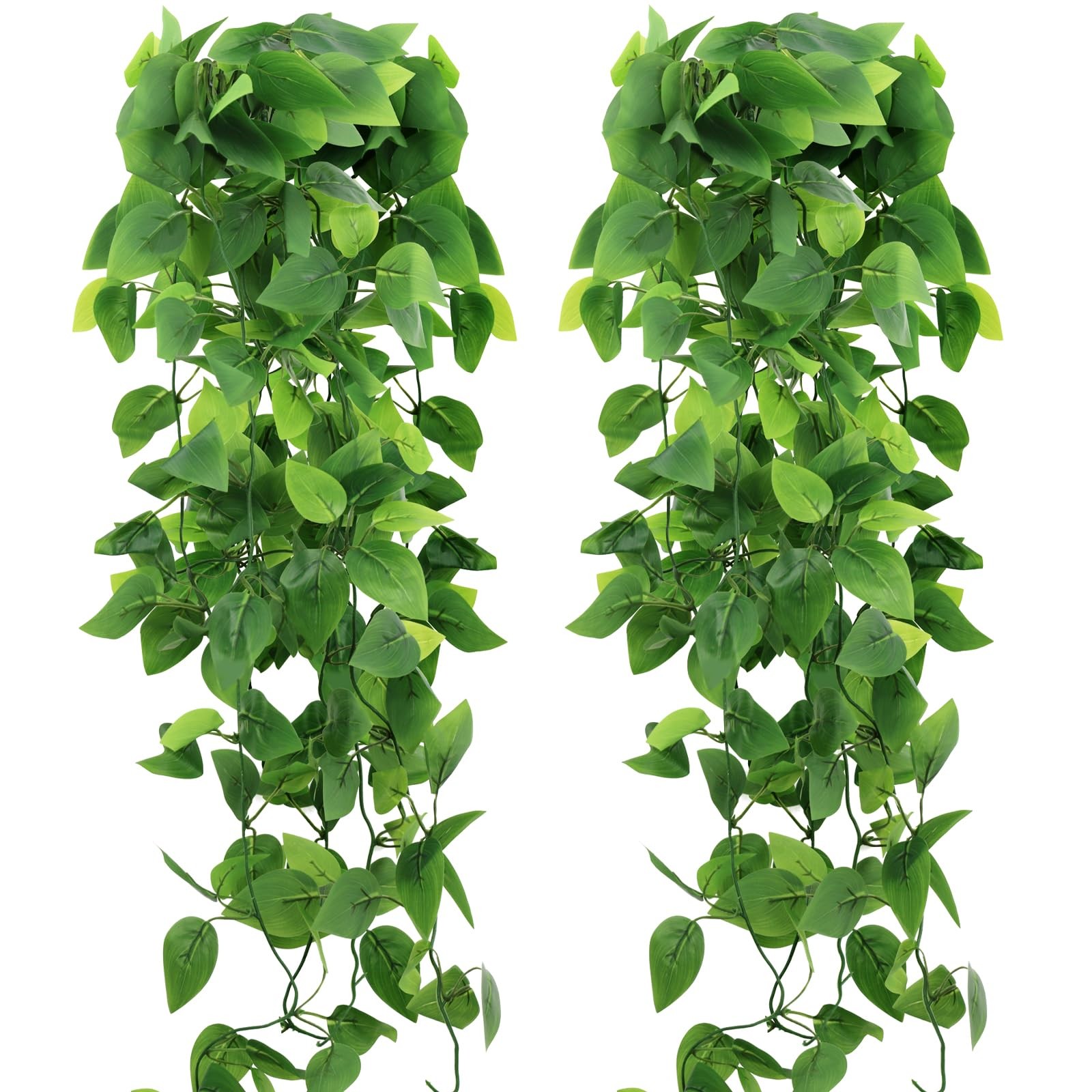 2 Pack Faux Hanging Plants Green Pothos Ivy Vines 35 Inch Waterproof UV Resistan