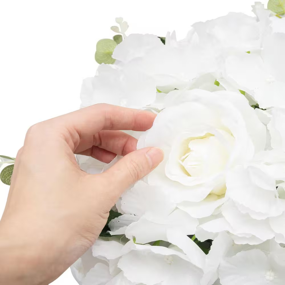 7.48 In. White Indoor Artificial Silk Hydrangeas Roses Wedding Party Birthday Ta