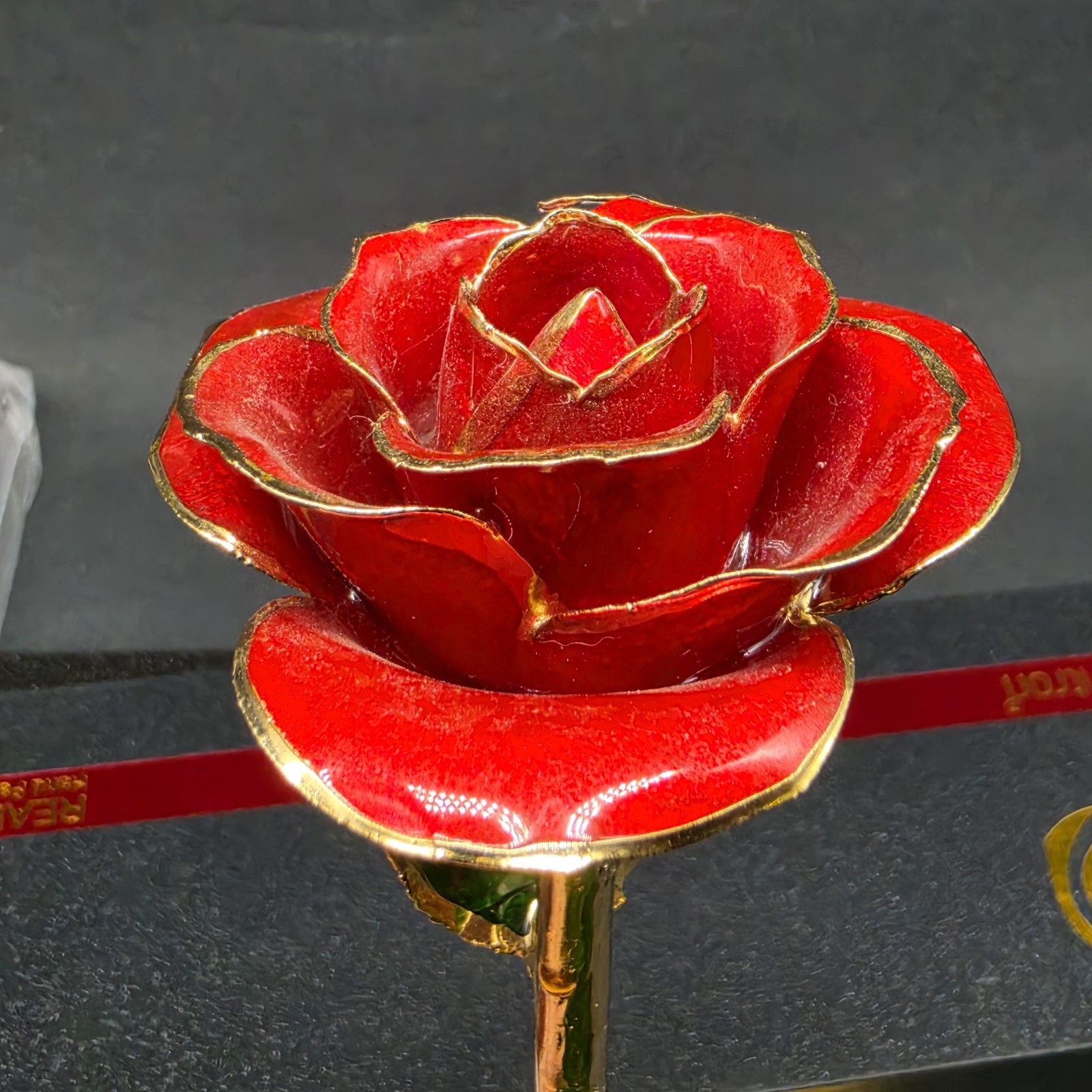Sinvitron 24K Gold Dipped Real Rose (Red) With Heart Stand & SGS COA Certificate