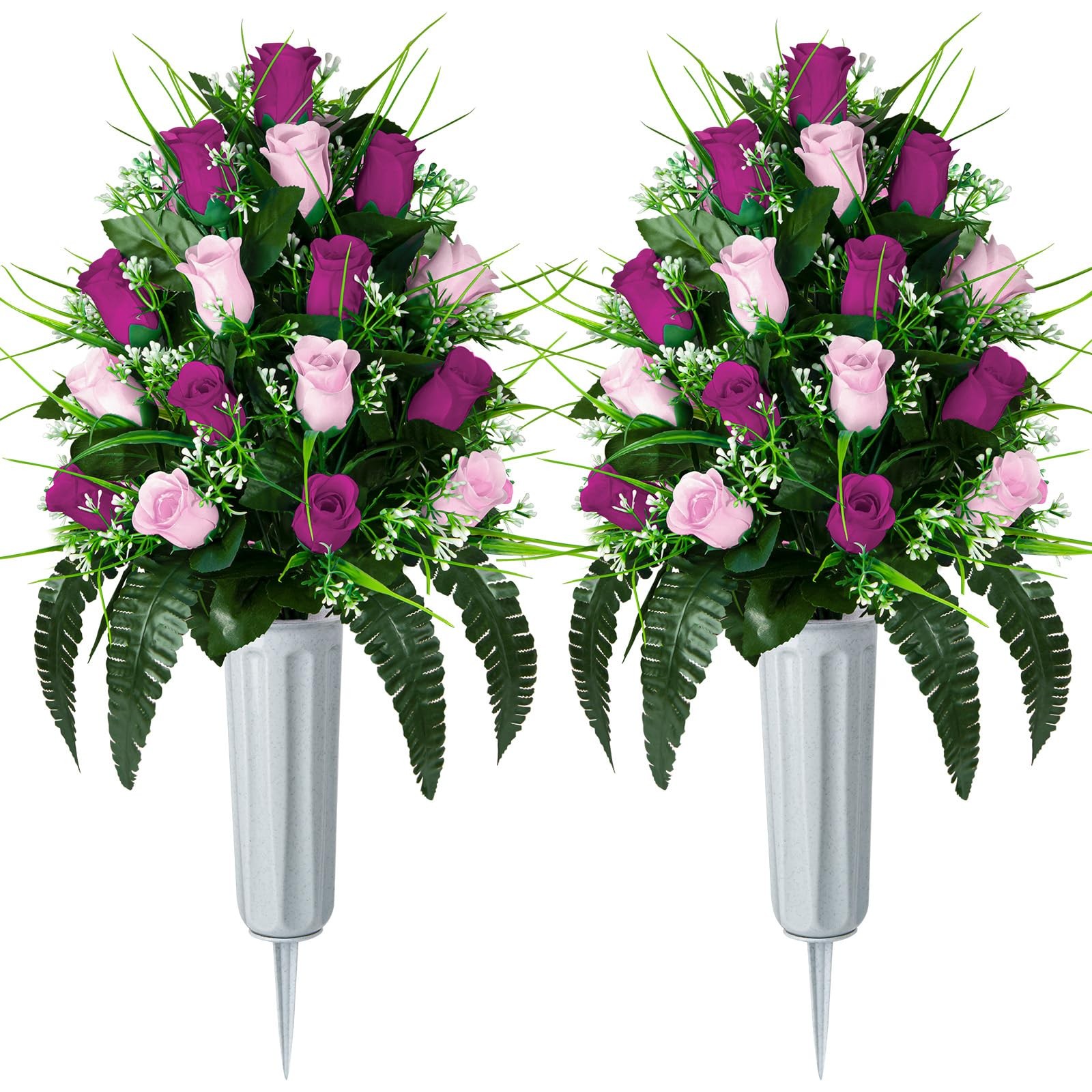2 Sets Artificial Cemetery Flowers, Grave Decorations Roses, Memorial Flowers Bo