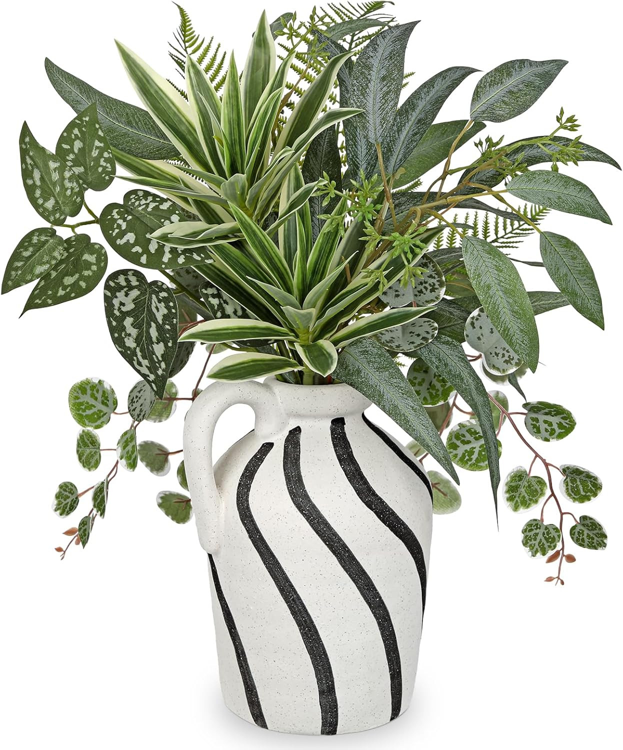 Faux Greenery in Rustic Cement Vase – Perfect Farmhouse Table Centerpiece