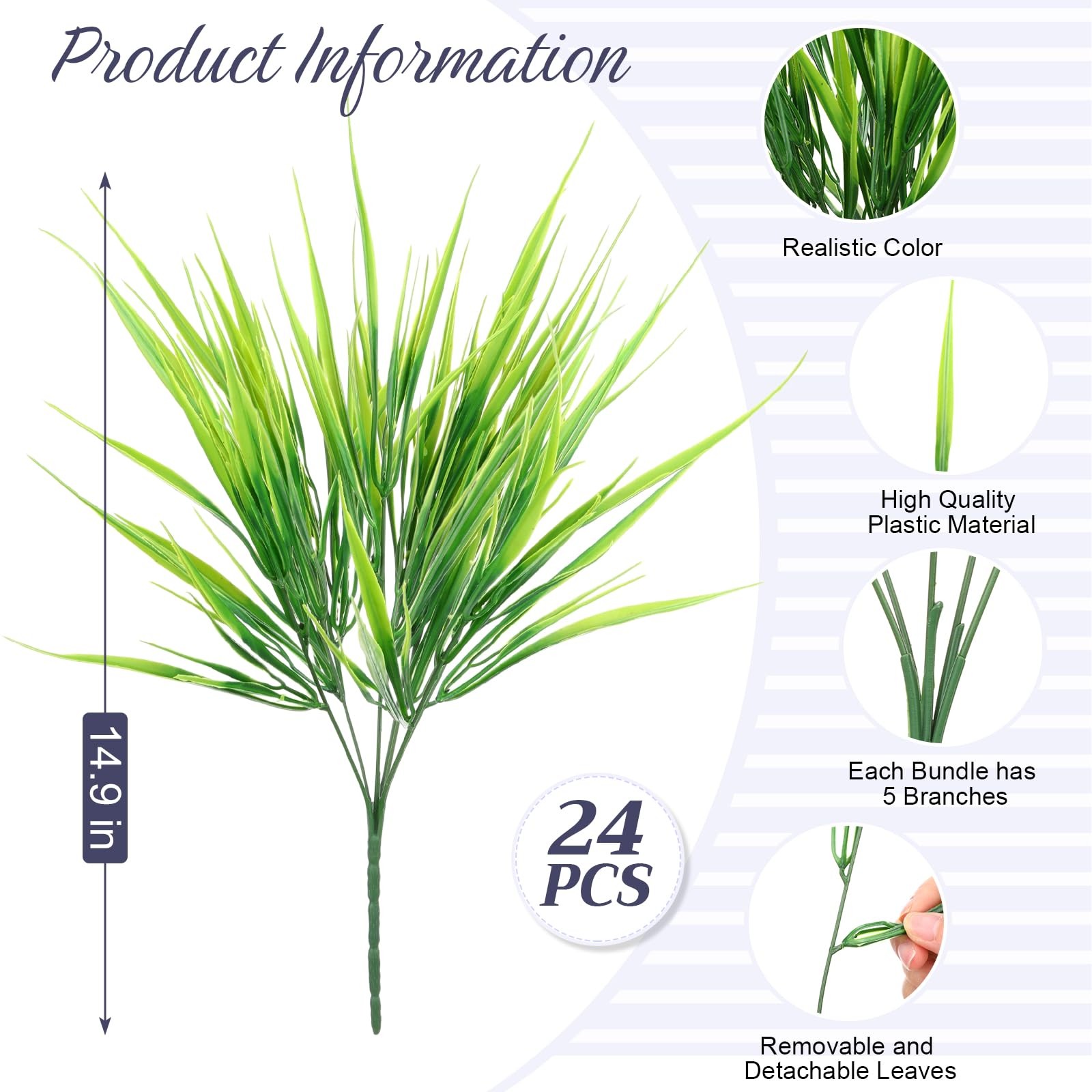 24 Bundles Artificial Grass Plants for Outdoors UV Resistant Fake Plastic Gra…