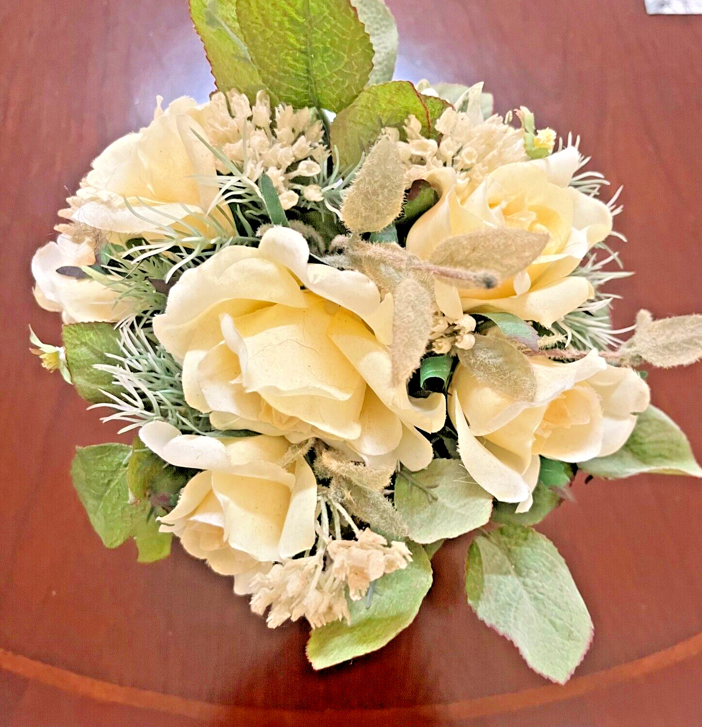6 Silk Yellow Roses Faux Floral Ceramic Vase Home Accessory Gift Table Top