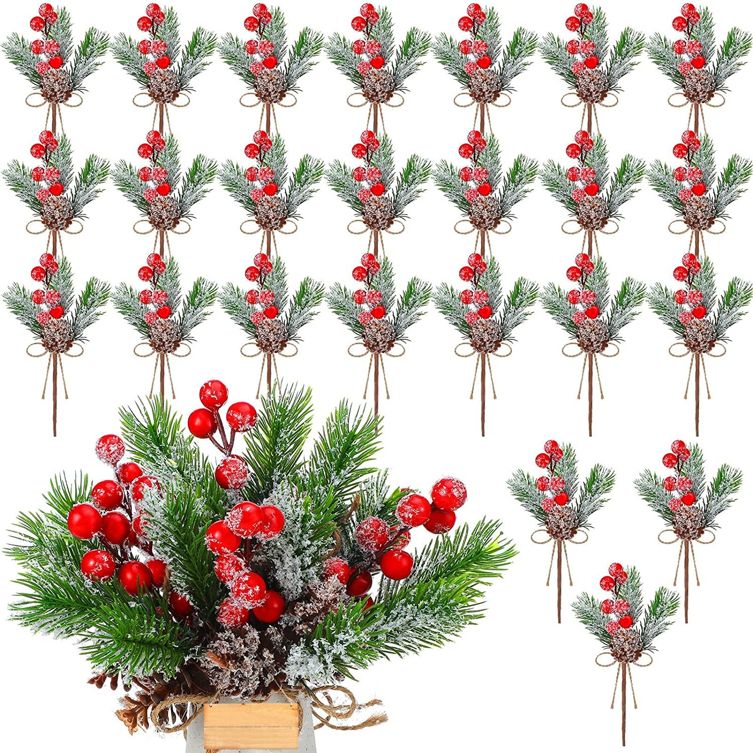 10× Xmas Artificial Pine Berry Decor Holly Flower Christmas Branches Ornament US
