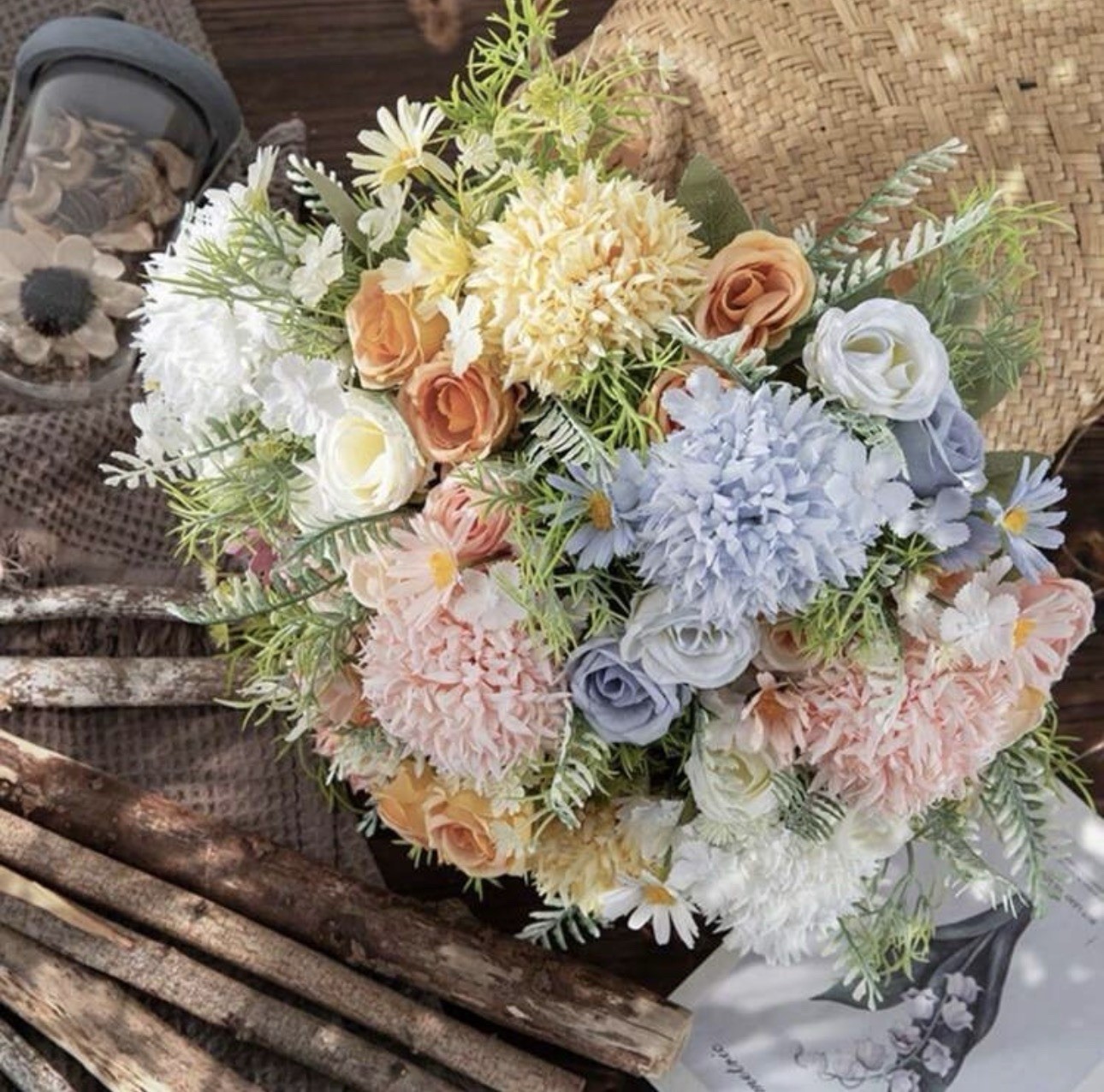 4 Pack Artificial Hydrangea Rose Bouquets 11.6” Silk Flowers Wedding Decor
