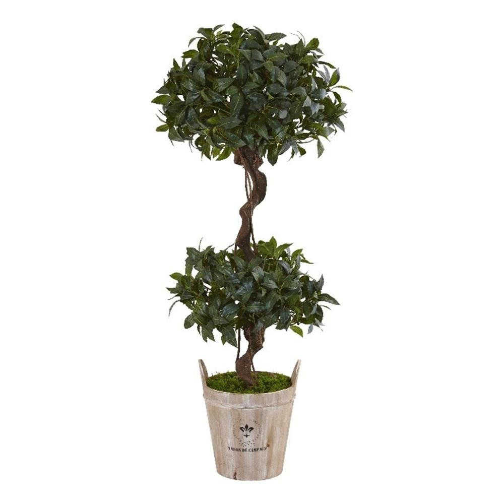 Nearly Natural 4.5ft Sweet Bay Double Topiary ArtificialTree in Planter