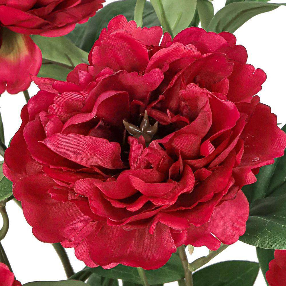 22 In. Deluxe Red Artificial Peony Plant Flower Stem Bush Bouquet