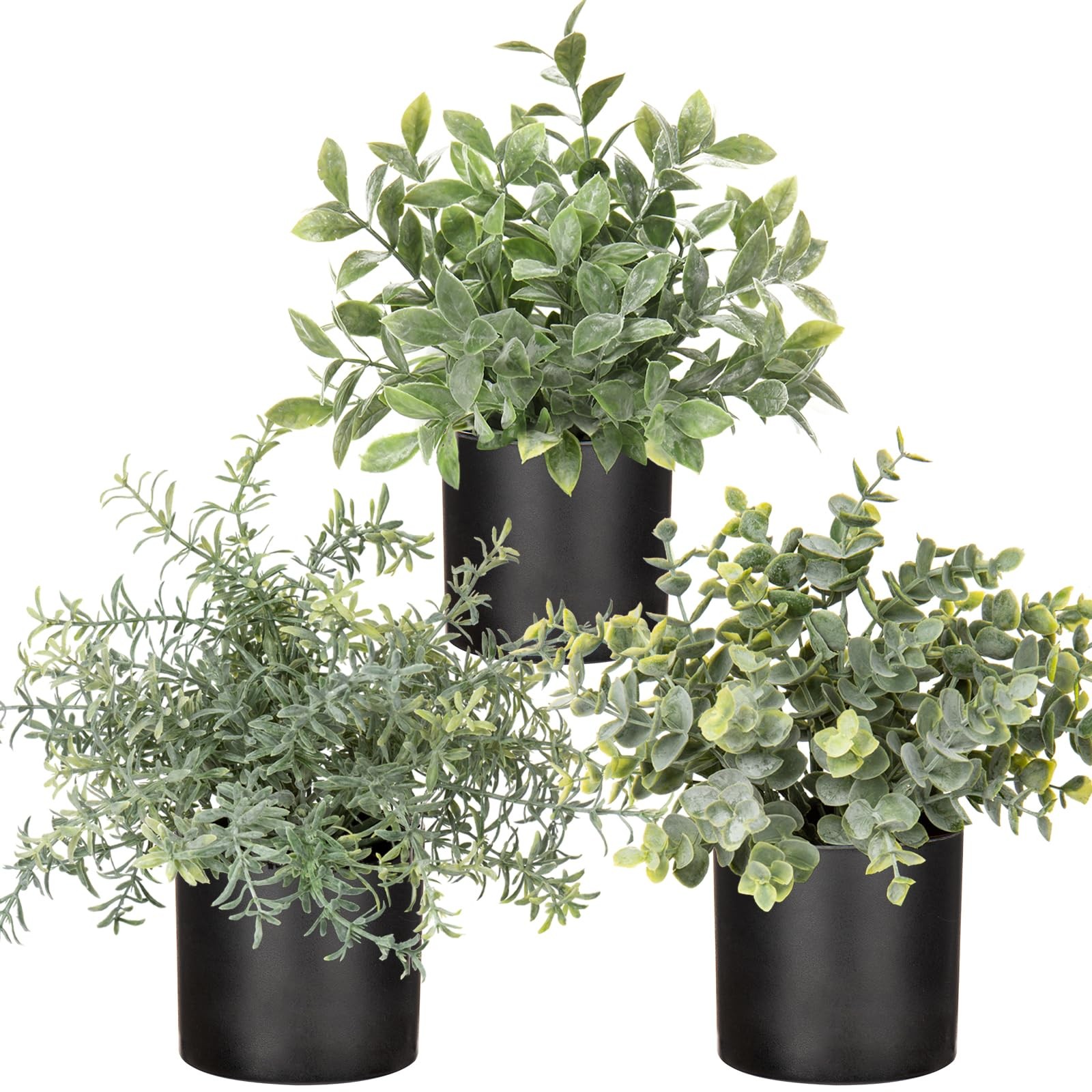 3 Pack Small Fake Plants for Shelf Decor Accents with Plastic Black Pot Artif…
