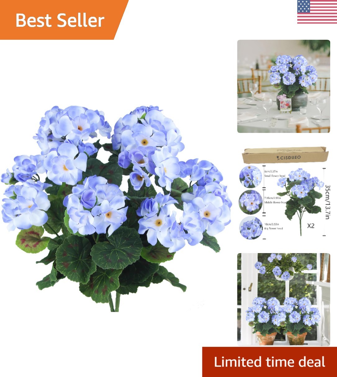 Vibrant 2 Pcs Faux Light Purple Geranium Flowers for Weddings & Centerpieces
