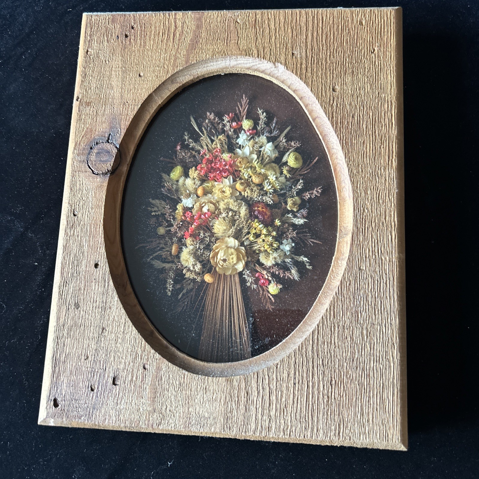 Vintage Dried Floral Arrangement In Rustic Frame Handmade 12” X 10”