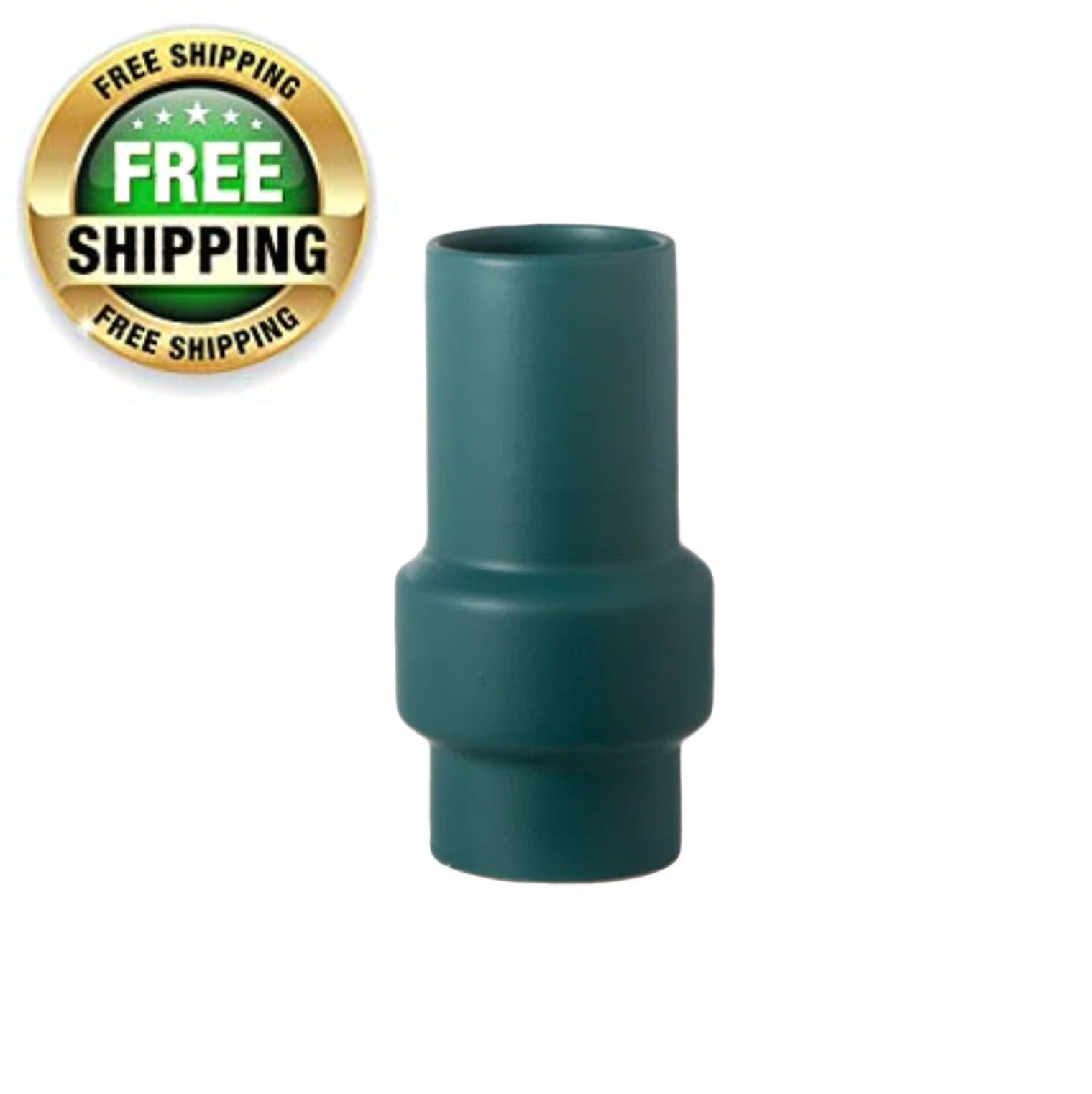 8.8″ Ceramic Round Pipe Vase Matte Finish Pine Green for Floral Arrangements